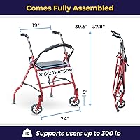 Vista 4 de Andador de dos ruedas con asiento, de Drive Medical, 1239RD, Universal, Rojo, 1, 1