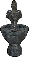 Pure Garden Lion Head 2-Tier Outdoor Fountain - Polyresin Stone-Look Water Feature, Weatherproof Yard Decor with Soothing Pump (32" Tall)
