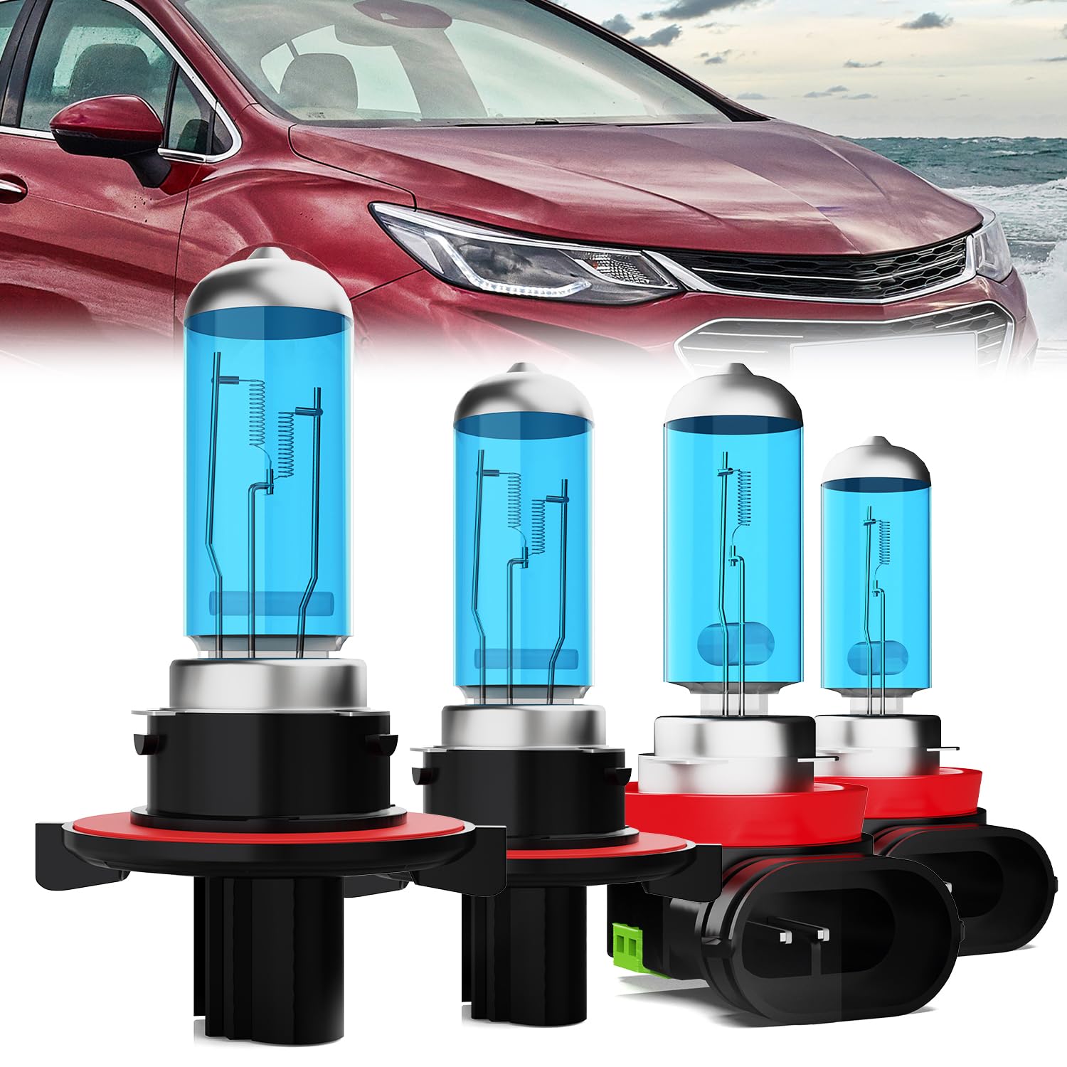 LECCIBUB Headlight Bulbs Compatible With Chevy Cruze 2011-2015, 9008 High Low Beam + H11 Fog Lights Halogen Light Bulb Combo, Super Bright 6000K White