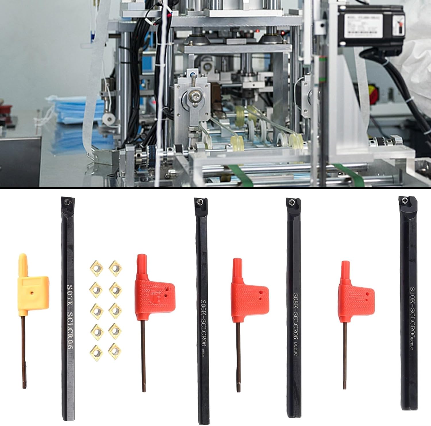 4-Piece Shank Metal CNC Lathe Boring Bar Set with Carbide Inserts (S06K/S07K/S08K/S10K-SCLCR06, 6–10mm x 125mm, Alloy Steel Holder, for Steel Machining)