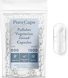 PureCaps USA - Size 000 Empty Clear Vegetarian and Vegan Pullulan Pill Capsules - Fast Dissolving and Easily Digestible - Preservative Free with Natural Ingredients - (1,000 Joined Capsules)