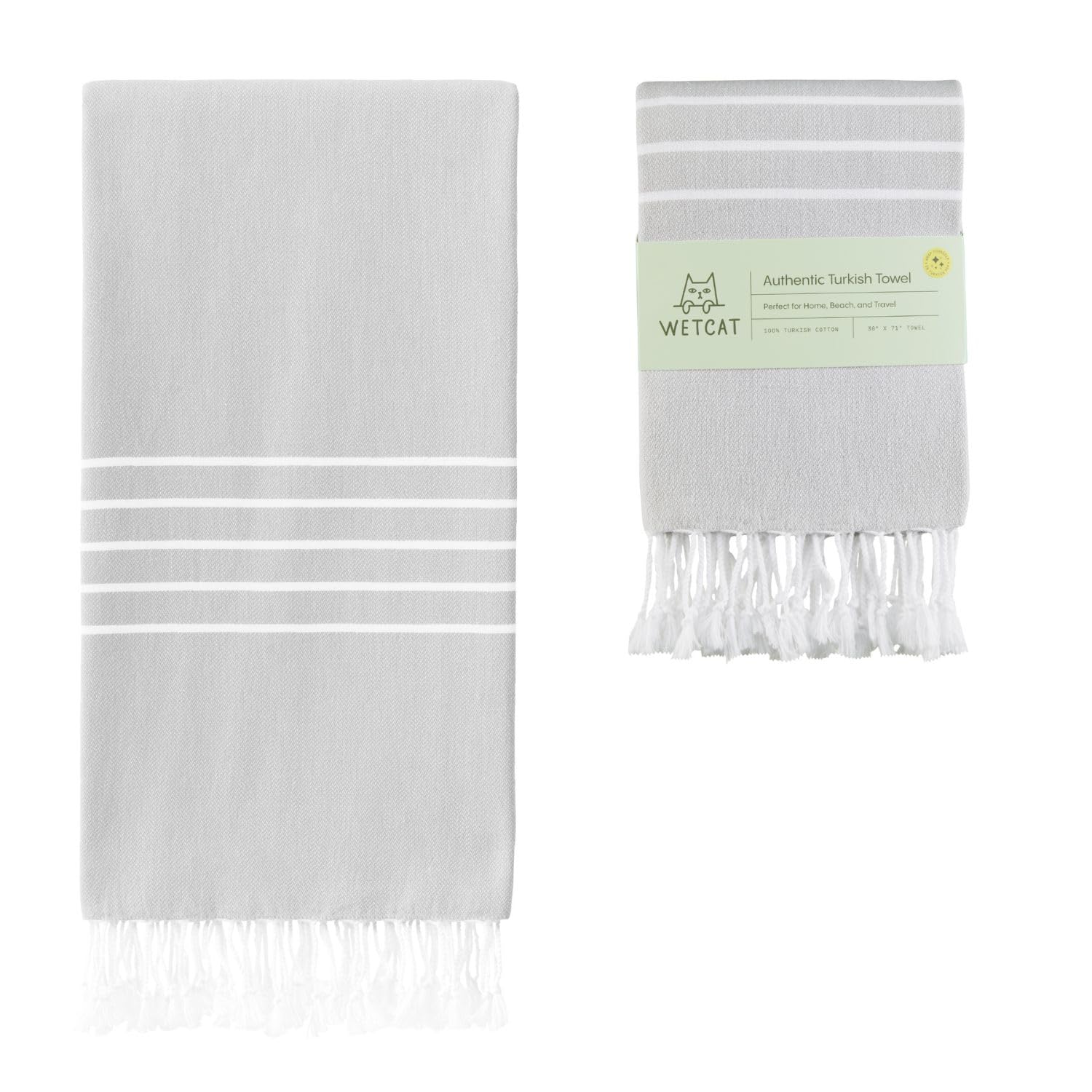 WETCAT Turkish Beach Towel 38x71 100% Cotton Sand Free Quick Dry Towel Extra Large Light Travel Towel for Adults Beach Gifts - Grey