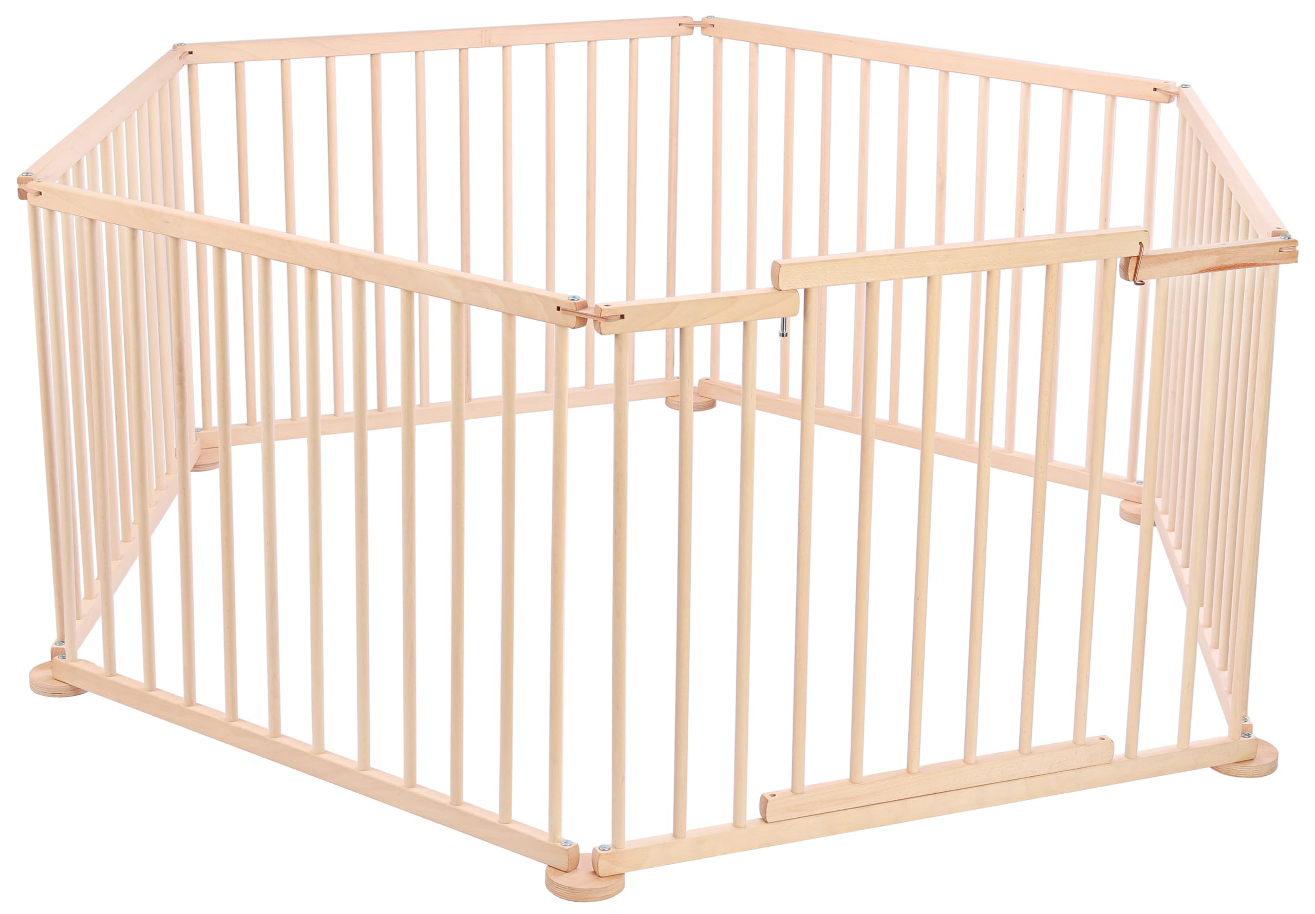 Spec-wood Parc pour bébé pliable avec porte XXL 92 x 74 cm en bois de hêtre – Parc bébé en bois avec sécurité – Barrière sécurisée pour enfants à 6 angles – Grille malléable