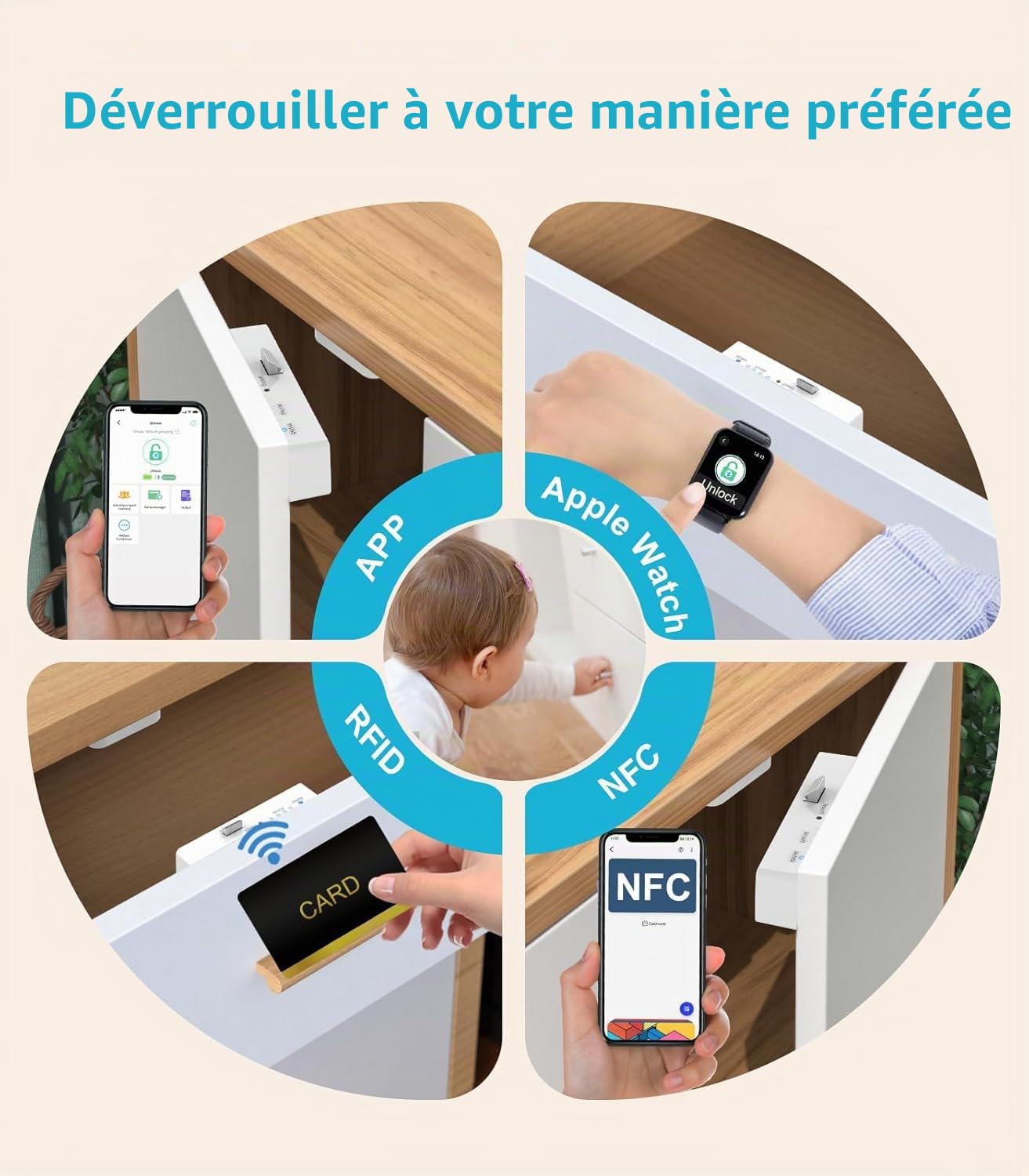 Serrure d'armoire RFID, NFC - Fine - Électronique - Tiroirs - eLinkSmart - Pas de clé - Application Bluetooth - Sécurité enfant cachée - Serrure d'armoire - Pour camouflage liqueur - garde-manger