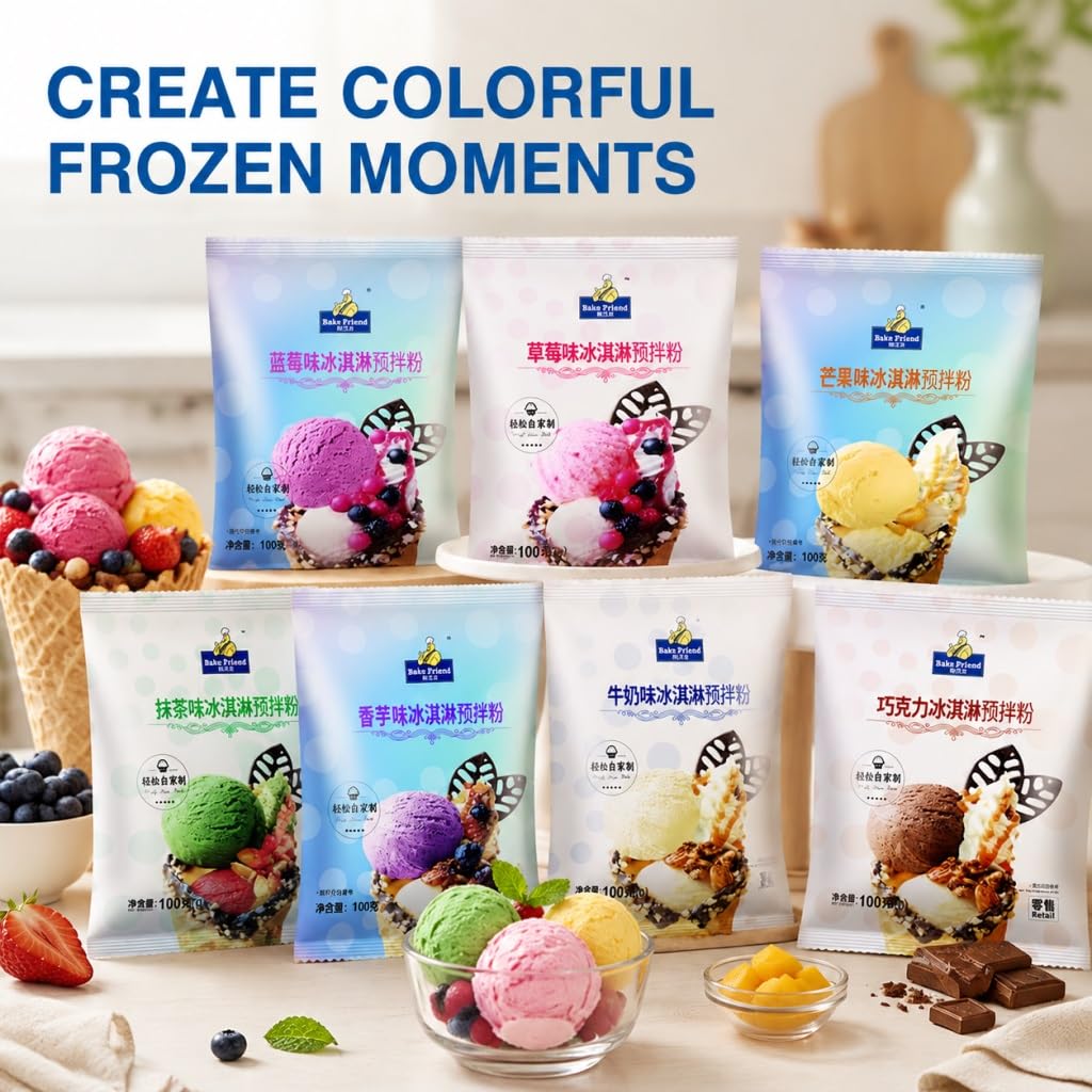Mezcla Casera De Helado En Polvo: 7 Sabores, Paquete 100 G For Casero Blando/duro, Fácil Usar