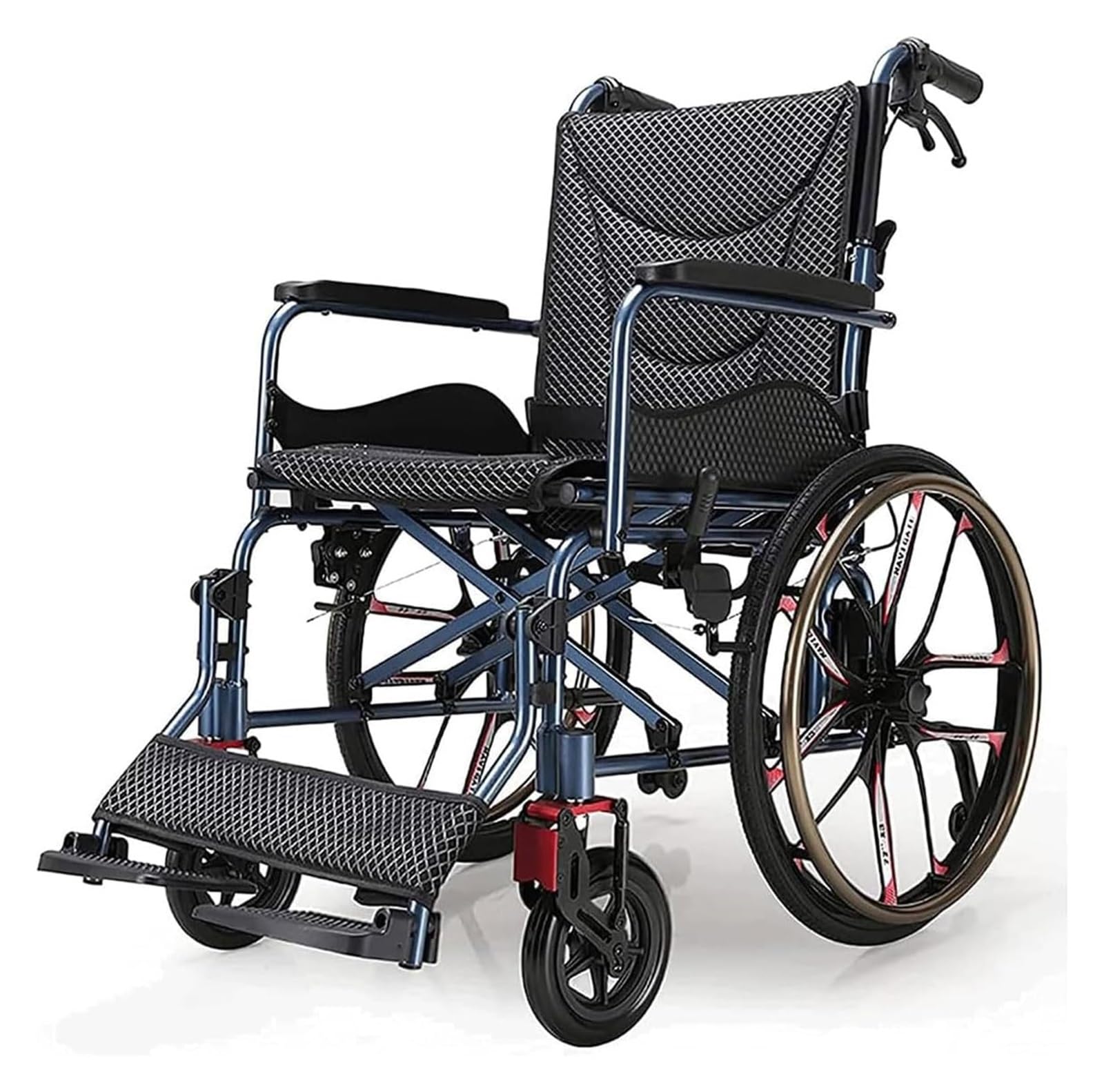 Silla de ruedas, silla de ruedas plegable, silla de ruedas plegable ligera con reposapiés basculante, silla de ruedas manual portátil que absorbe los golpes