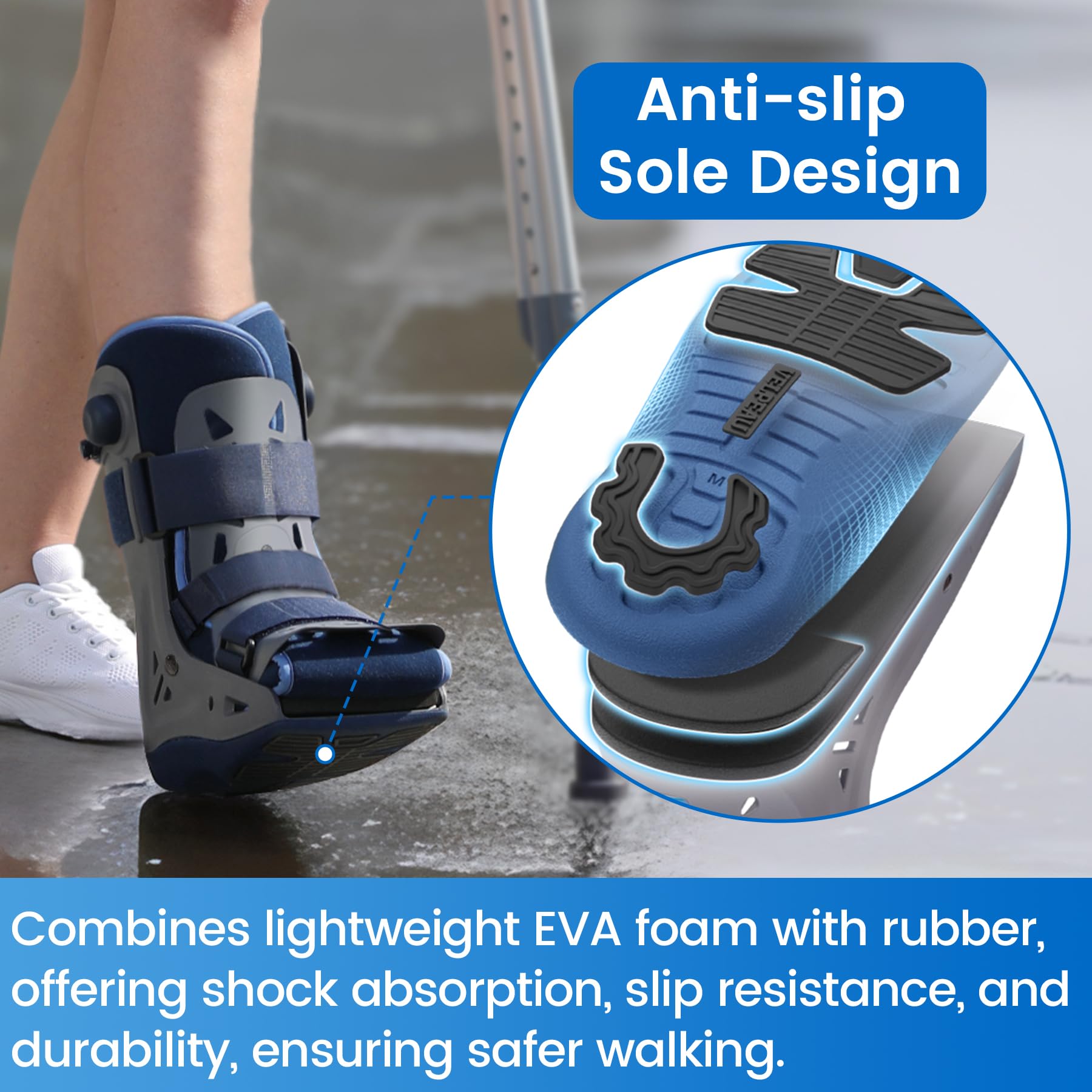 VELPEAU Botas de senderismo para pies rotos, bolsas de aire inflables independientes dobles y diseño de suela antideslizante, botas de fractura Air Cam Walker para mujeres y hombres, se adapta al pie