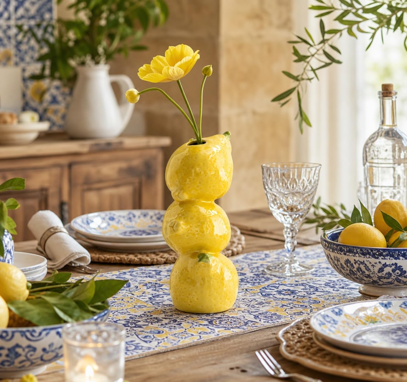 Amazon.com: Stacked Lemon Ceramic Bud Vase Table Centerpieces for