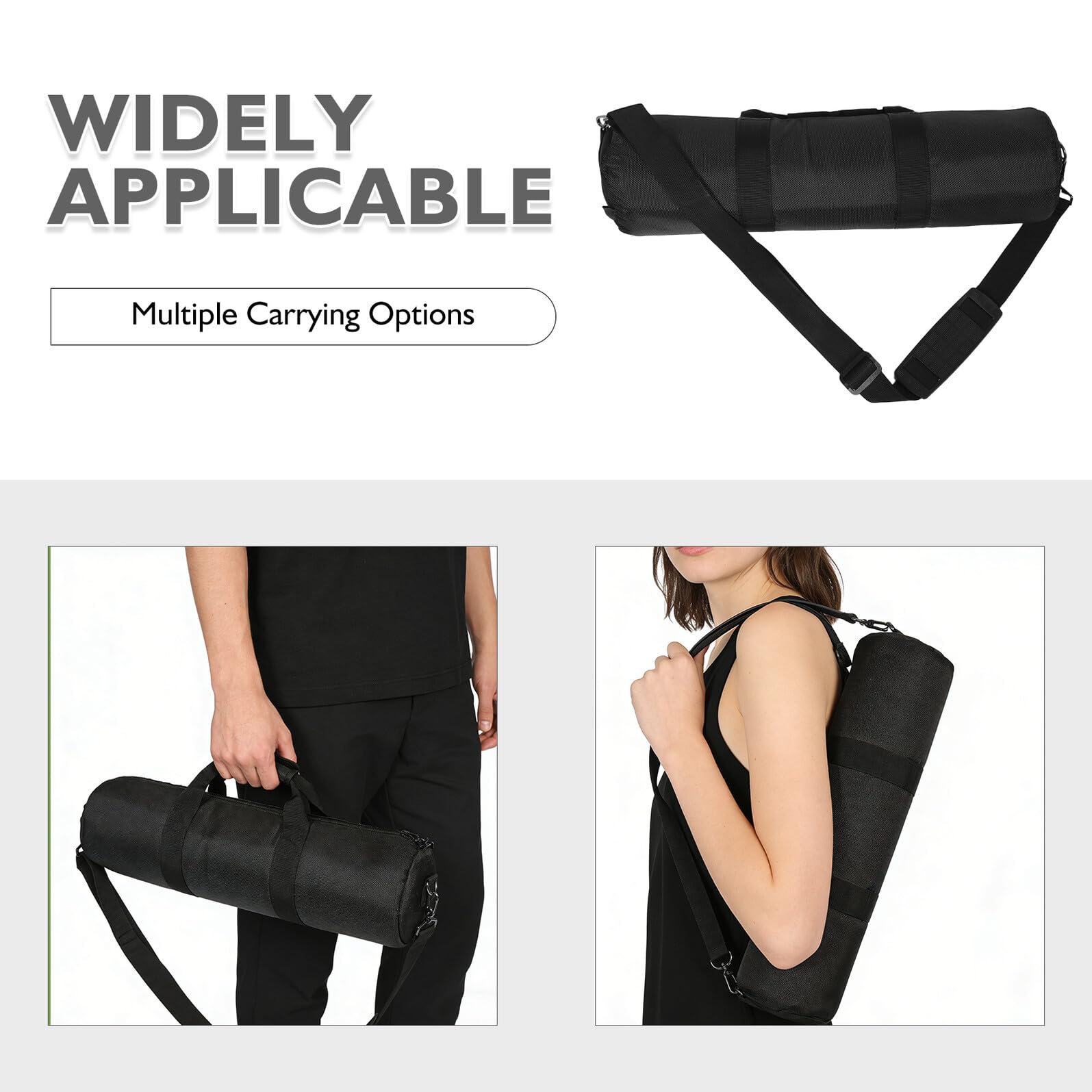 Borsa Cilindrica Nera 50x13cm per Supporto Spartiti Pieghevole | Scelta per Stand Piatti e Utilizzo in Viaggio, Tessuto Leggero, Tracolla Inclusa
