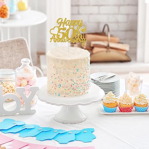 Miniatura 6 de Decoración de pastel de feliz 50 aniversario, decoraciones de aniversario de boda 50, suministros de decoración de pasteles de fiesta de boda