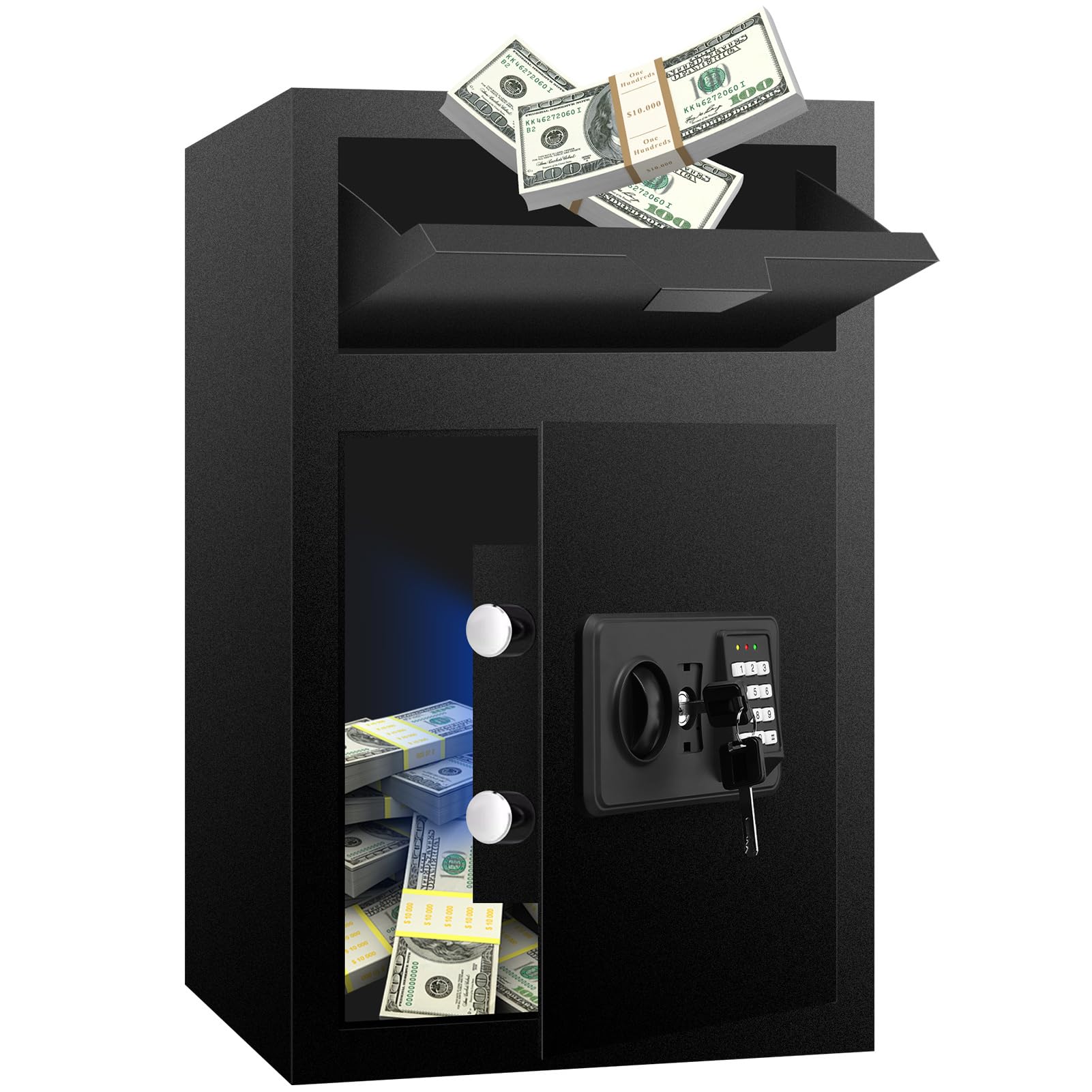 TOTOY 2.2 CU FT Dual-Layer Fireproof Safe Box with Drop Slot - Wall Floor Mountable, Business Security Depository Safe with Combination Lock Keys - Storing Cash Money Mail, Jewelry, Documents, Gun