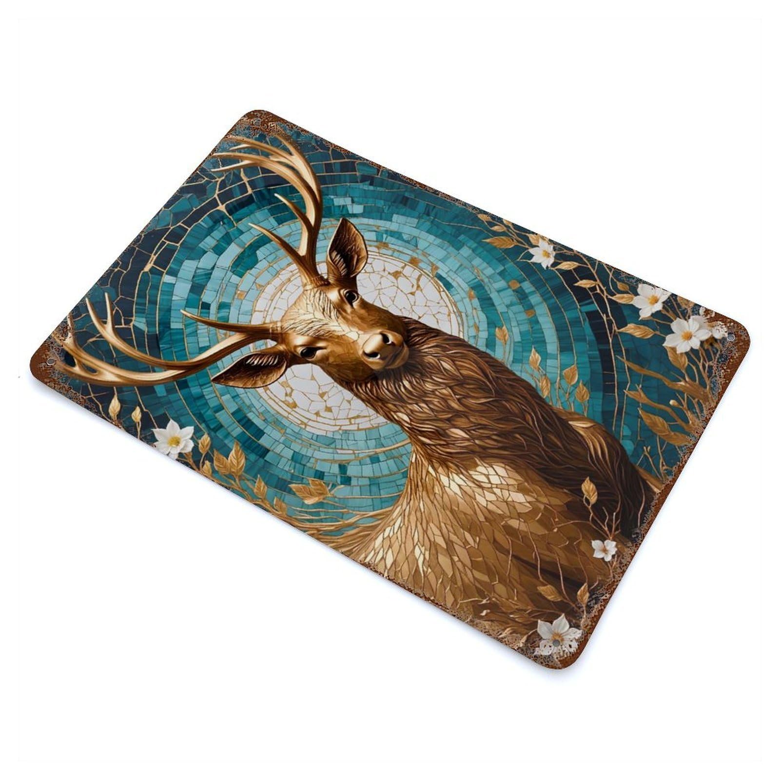 Golden Deer Kintsugi Decorative Tin Sign 11.8"x7.9", Ideal for Cafe, Home Bar And Lounge Decor