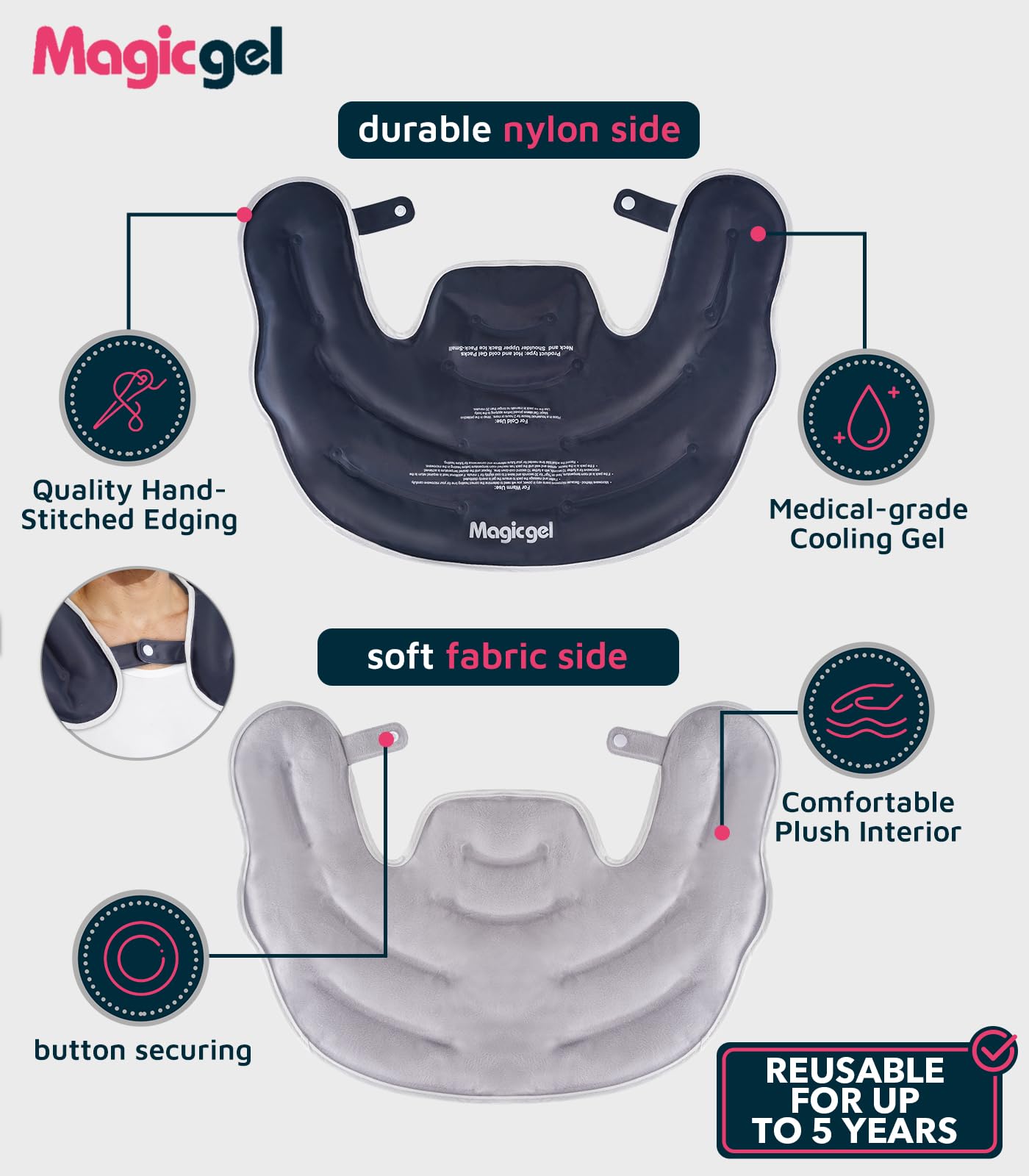 Magic Gel Bolsa de Gel Frío para Cuello y Hombros – Compresa Fría Reutilizable para Dolor Cervical, Lesiones de Hombro y Manguito Rotador – Terapia de Frío Flexible para Recuperación (Grande)