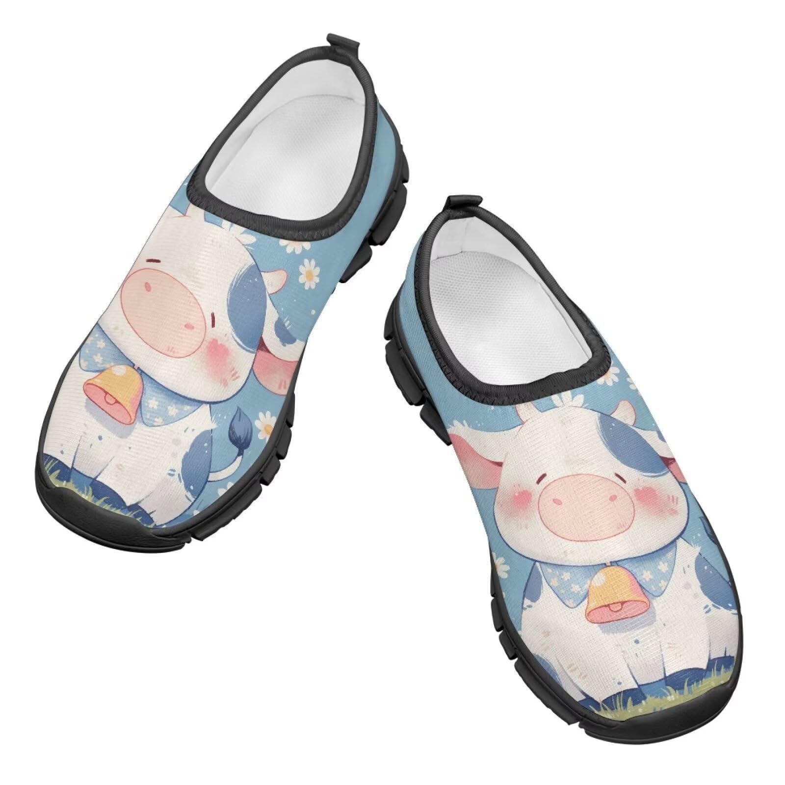 Fuxowvby Toddler's Cow Slip-On Low Top Sneakers Walking Casual Soft Hiking Shoes Breathable Lightweight Shoes Flat Shoes Holiday Cycling Shoes Black US Size 15