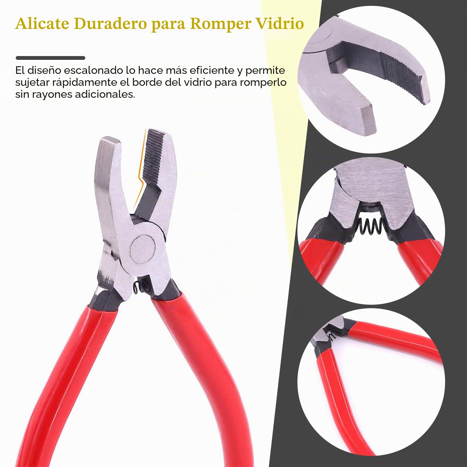 Juego de 3 alicates de corte de cristal de alta calidad y cortador de clase, herramienta de corte de vidrio resistente con punta de goma, funciona ideal para vidrieras, fusión, rotura