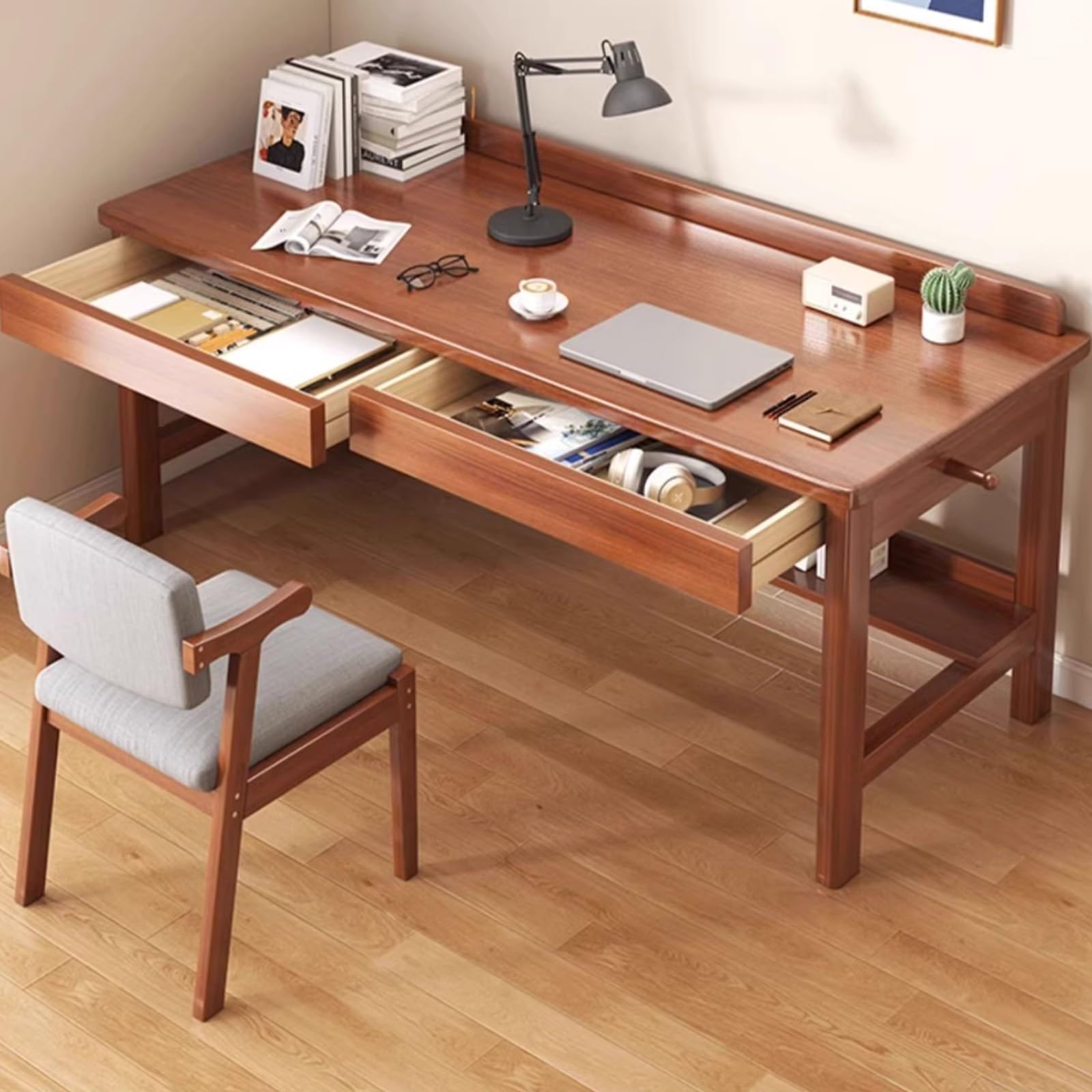 Scrivania Per Computer In Legno Massello Con Cassetto Scrittoio Per Studenti, Scrivania Per Ufficio 80/100/120 Cm Stile Moderno E Minimalista(80X60X75CM)