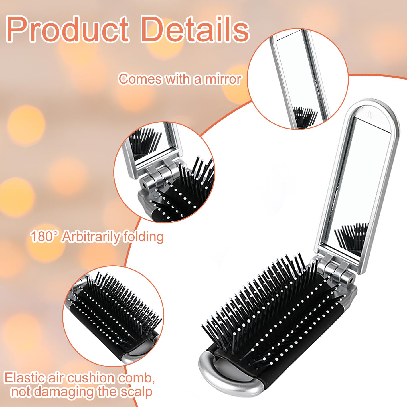 YPYMOD Spazzola per Capelli da Viaggio con Mini Specchio, Pieghevoli Spazzola Pettine per Massaggi Strumenti compatti per Lo Styling dei Capelli per Palestra, Viaggi, Borsa, Nuoto(Argento)