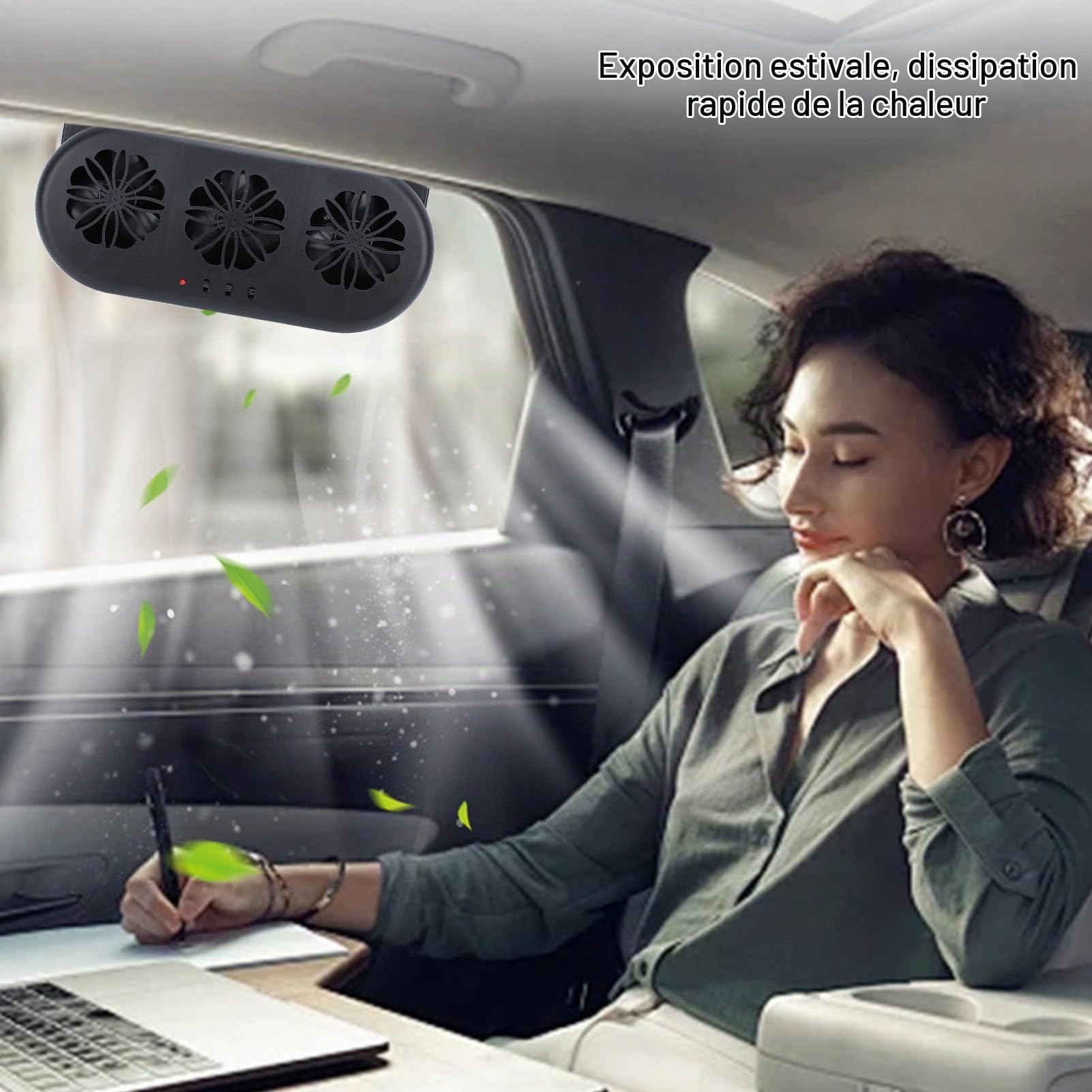 Ventilateur D'échappement à énergie Solaire en Voiture, Ventilation de Fenêtre de Véhicule 3 Ventilateurs, Ventilateur de Refroidissement à éVent de Voiture Rechargeable USB,