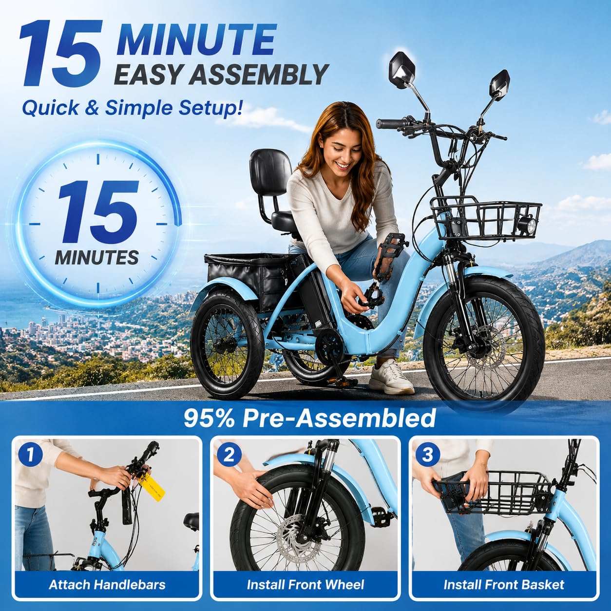 Triciclo Elettrico per Adulti Da 18 Pollici-Pieghevole,48v 13ah,350w A