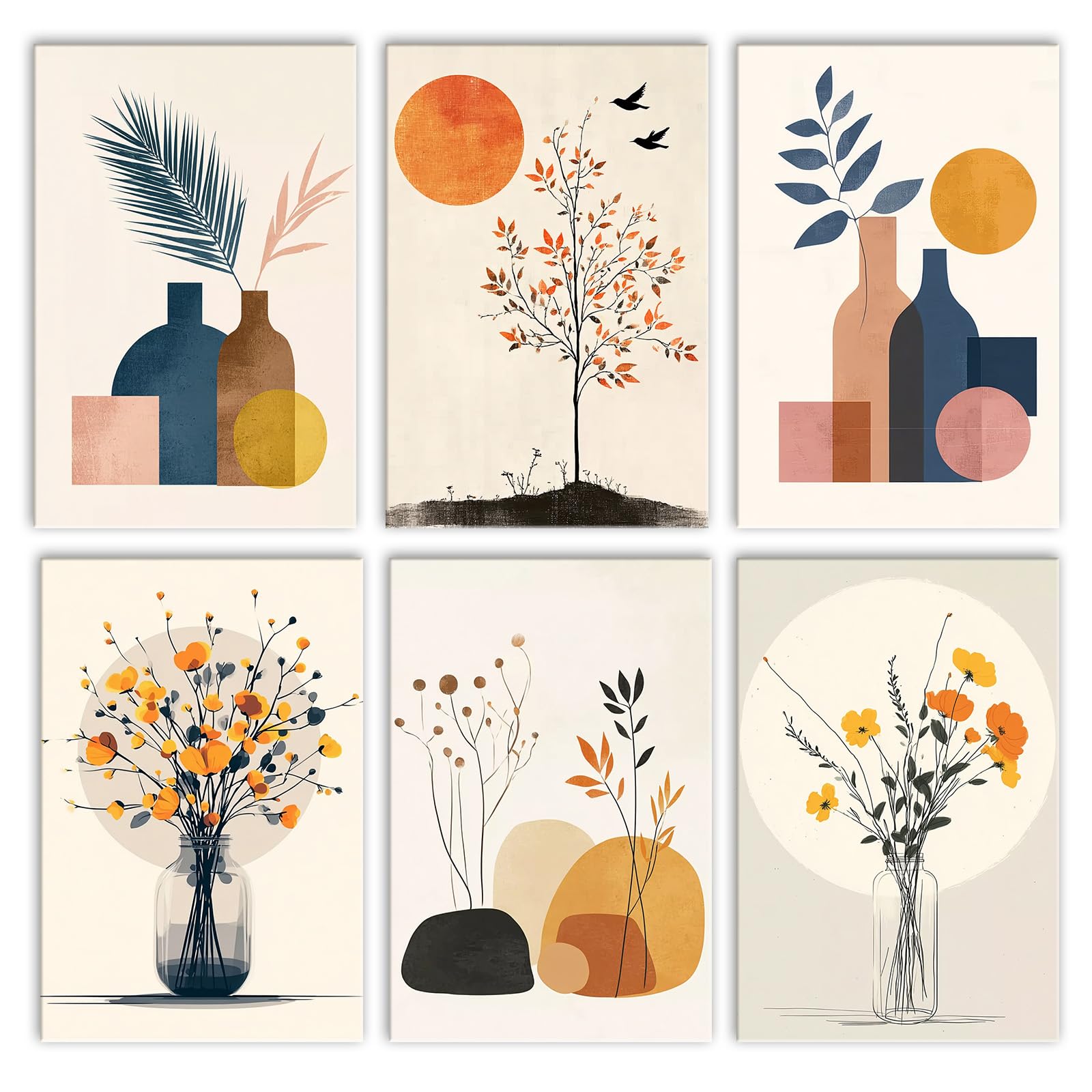 Walarky Vase Flowers Sunset Plants Drawing Paint by Number Adults Set of 6 Minimalist Style Digital Oil Painting Frameless