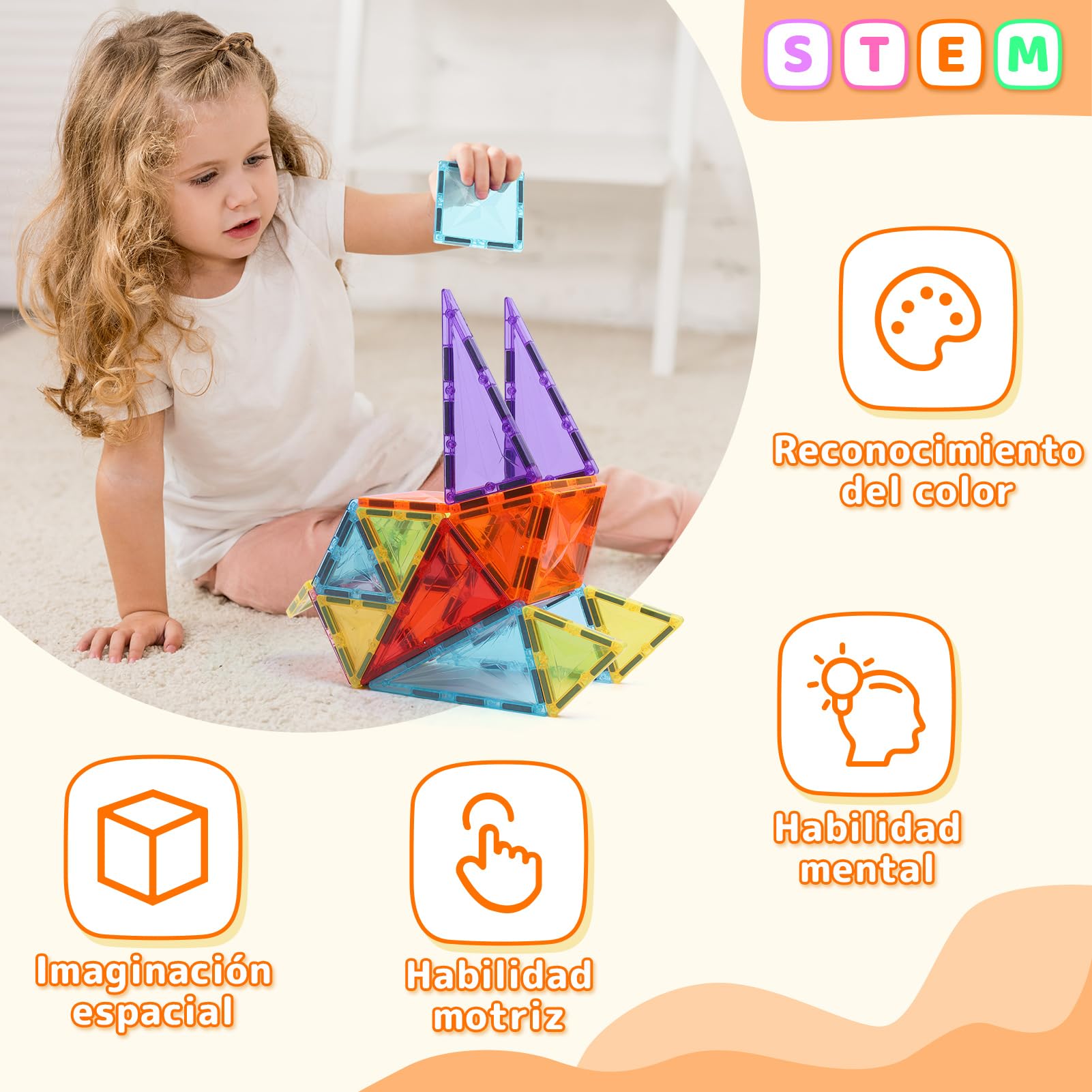 Bloques de Construcción Magnéticos, Set de 100 Piezas de Bloques Magnéticos, Juguetes Educativos de Construcción Magnética, Cumpleaños para Niños de 3+ Años