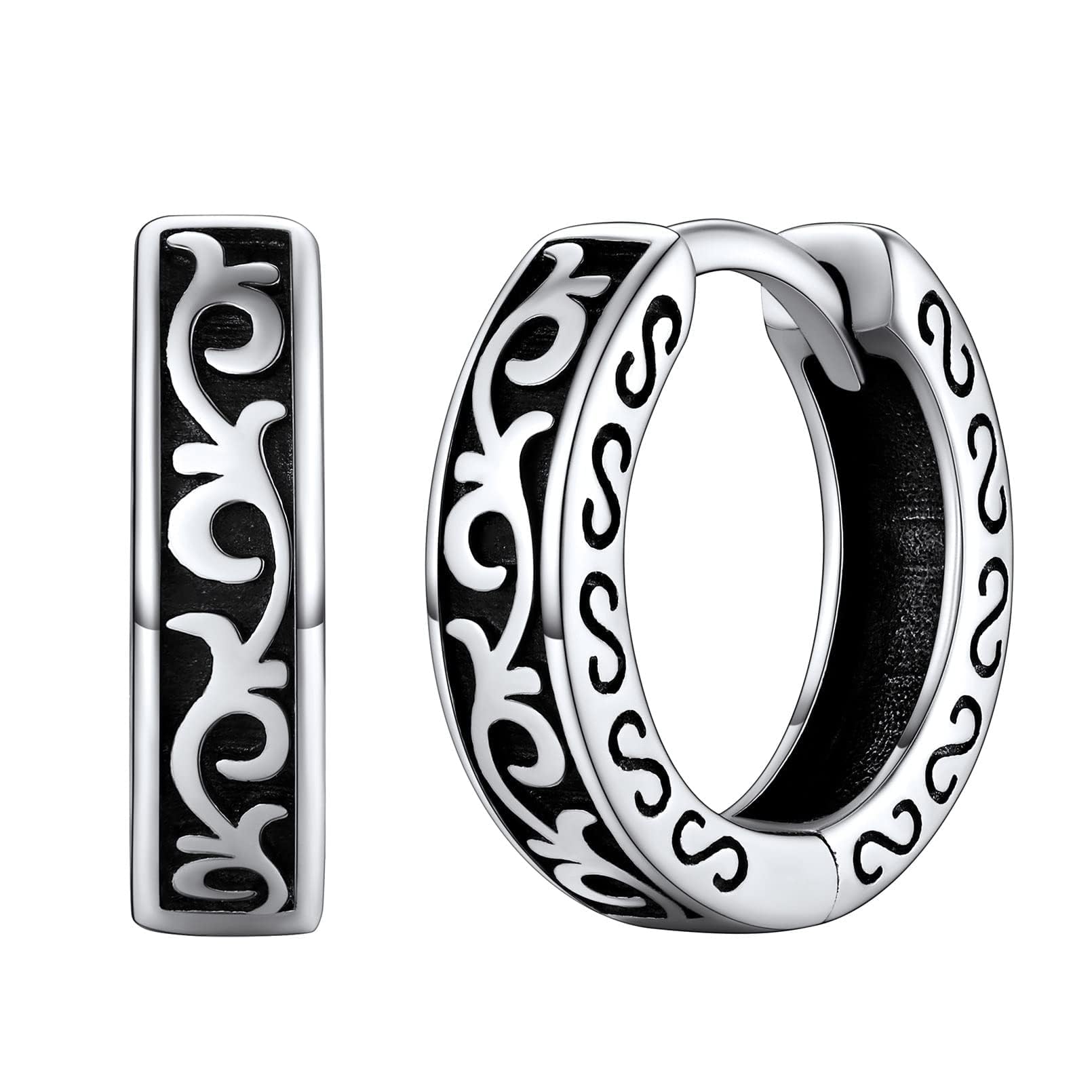 FaithHeart Norse Viking Rune Huggie Hoop Earrings for Men Black/Gold/Silver