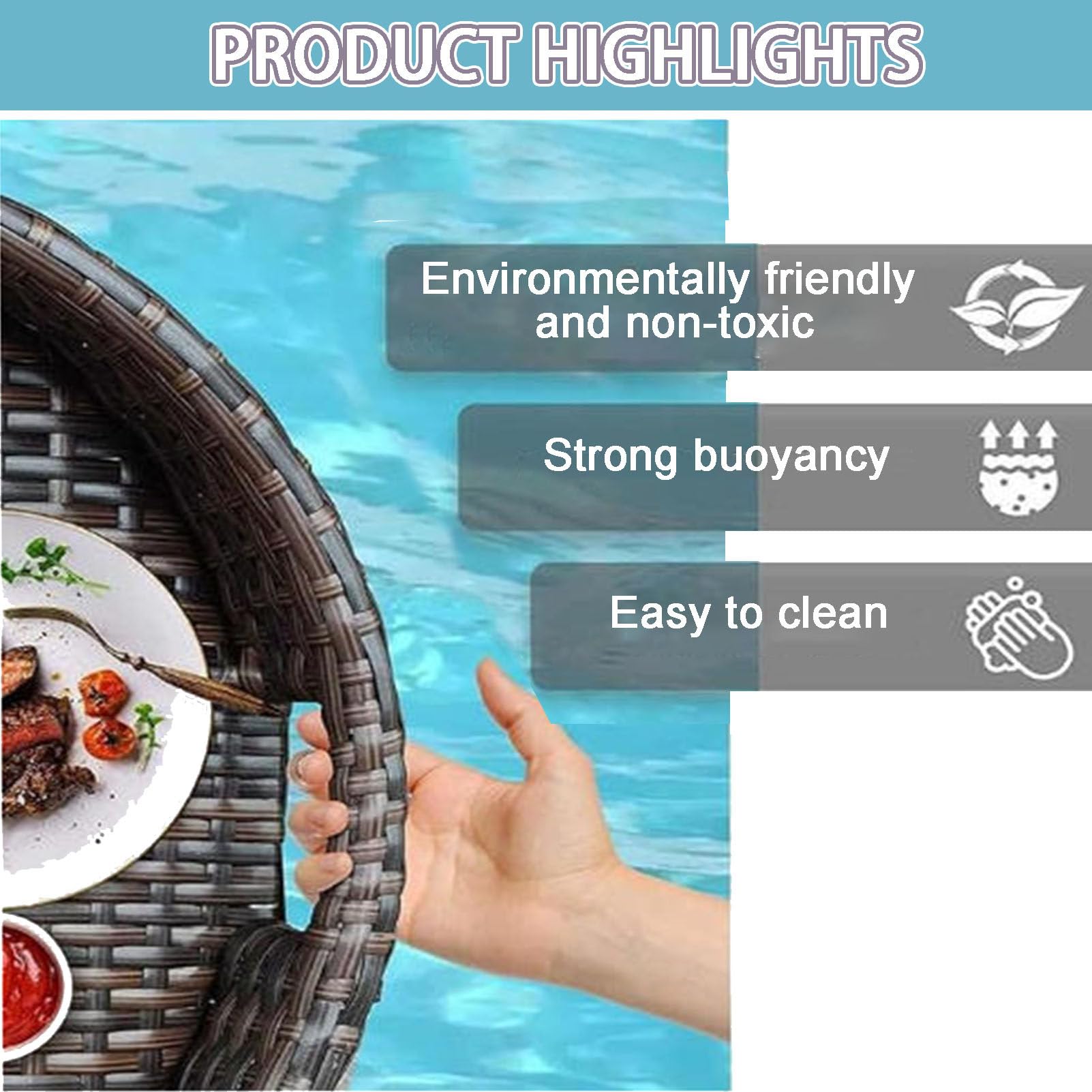 Vassoio galleggiante per piscina, in rattan intrecciato, design resistente e flessibile, ideale per piscina, feste in spiaggia, vasche idromassaggio, facile da pulire, perfetto per uso all'aperto