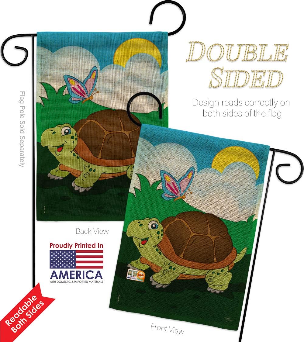 Turtle Burlap Garden Flag Animals Critter Bee Ladybug Animal Pet Nature Creature Small Decorative Gift Yard House Banner Double-Sided Made In USA 13 X 18.5