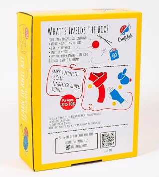 CraftLab Knitting Kit - Beginner Knitting Supplies with Wool Yarn, Needles, Instructions, DIY Gift