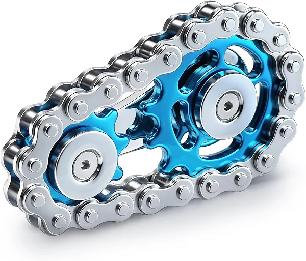 Metal Fidget Spinner Toys for Adults Figette Bike Chain Roller for Teens Cool Gadgets ADHD Anti Anxiety Stress Relief Items Figet Autism Desk Offices EDC Sensory Gift for Boy Men - Blue