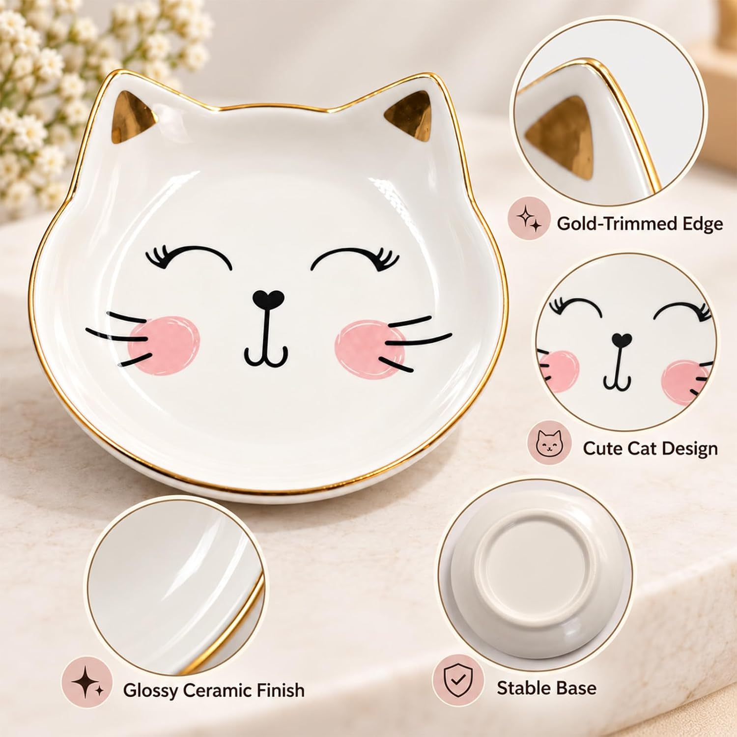 Cat-Shaped Ceramic Spoon Rest, Cute Spoon Holder for Kitchen Counter (Pink)