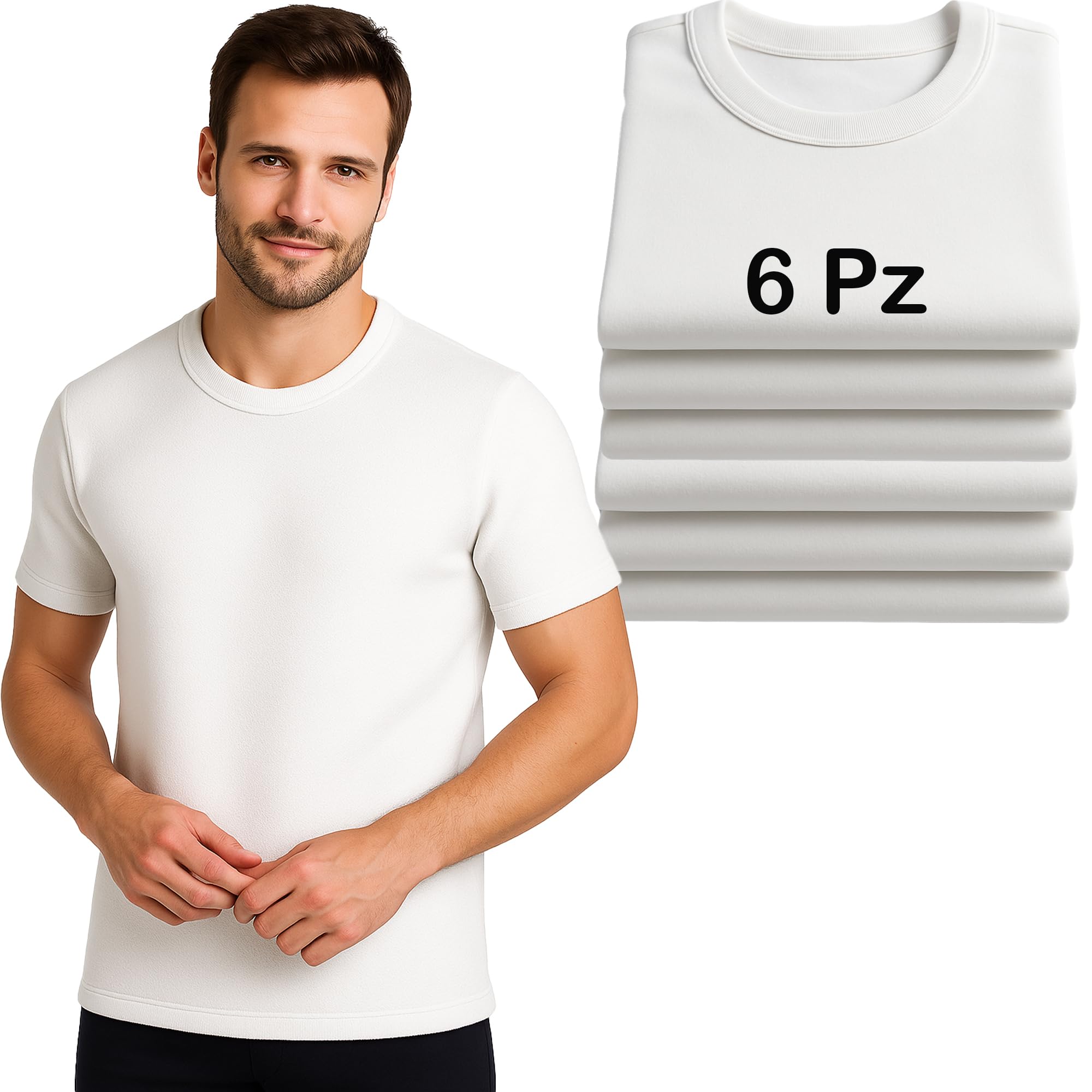 Set 3-6 Maglia Termica Uomo Liabel, Made in Italy - 100% Caldo Cotone Interlock - Intimo Invernale Morbido e Traspirante - Maglie a Manica Corta in Thermocotton Bianco o Nero, 3 o 6 Pezzi