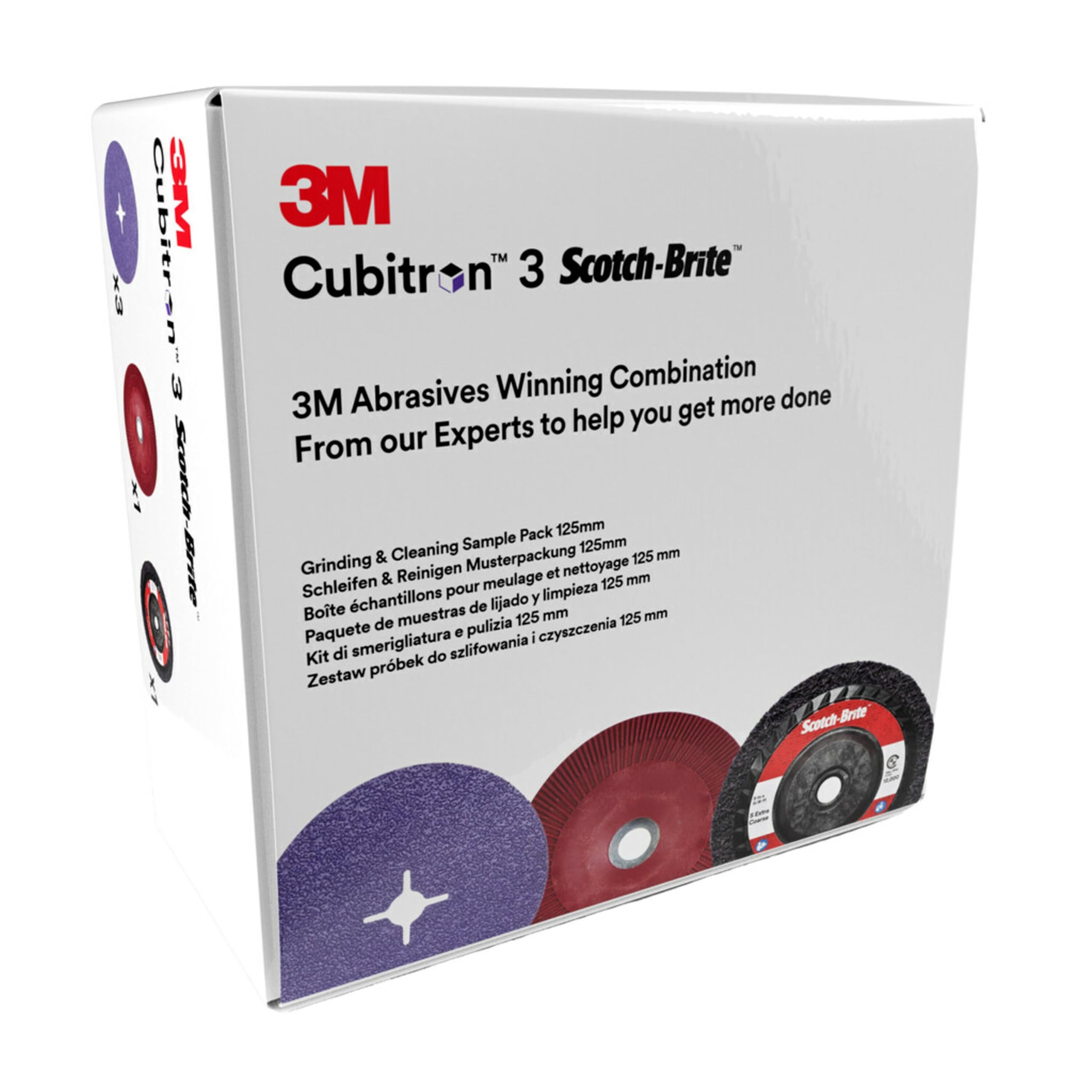 3M Cubitron 3 Disco fibrato 1182C, 125 mm, XO-RD Disco, Platorello per Disco fibrato (3 x 1182C 36+, 1 x Scotch-Brite Clean & Strip XT Pro XO-RD Extra grossa, 1 x Platorello)