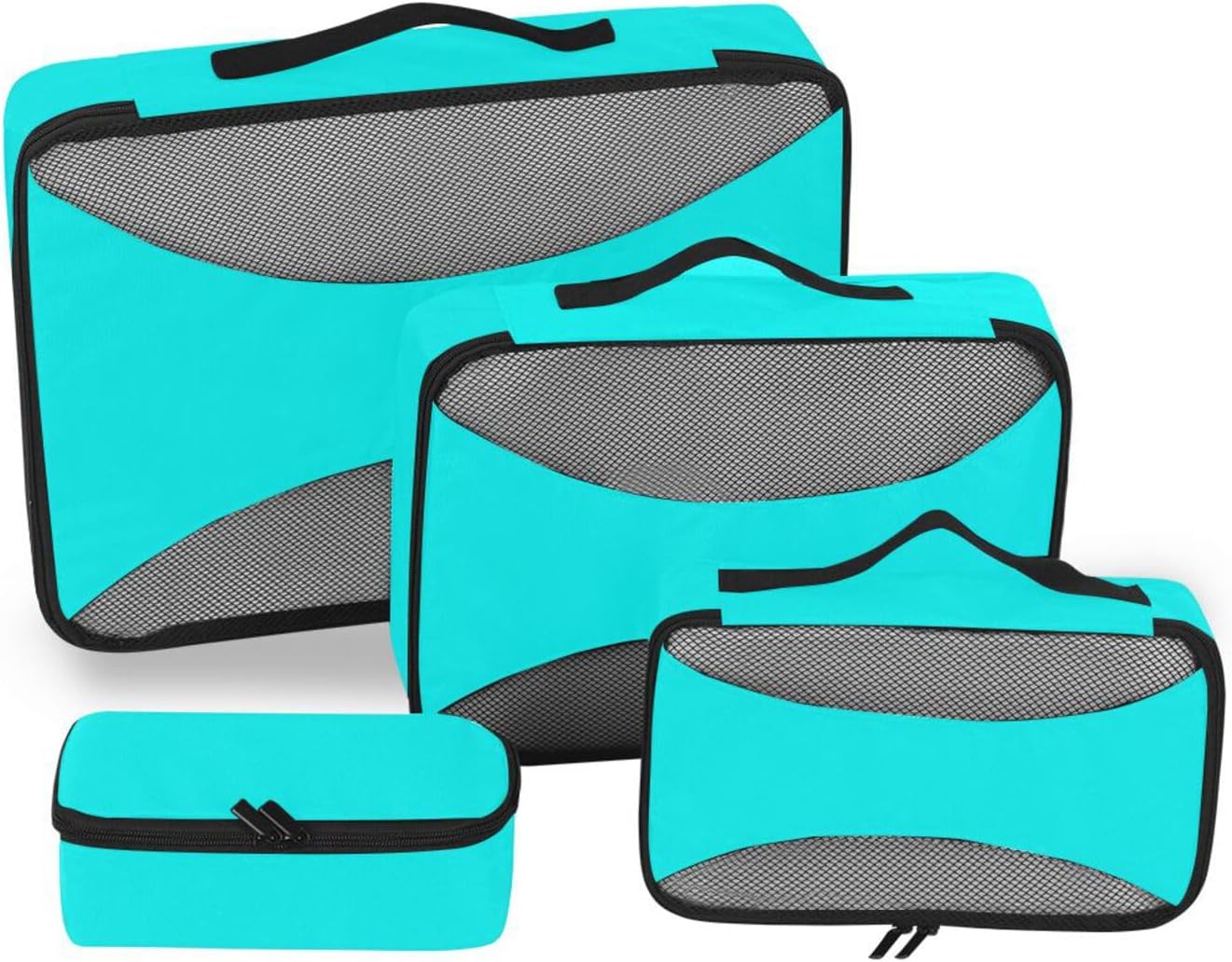 Cyan Aqua Solid Color Pure Plain 4 Pcs set organizer for travel Mesh Travel Essentials lightweight compression packing cubes travel