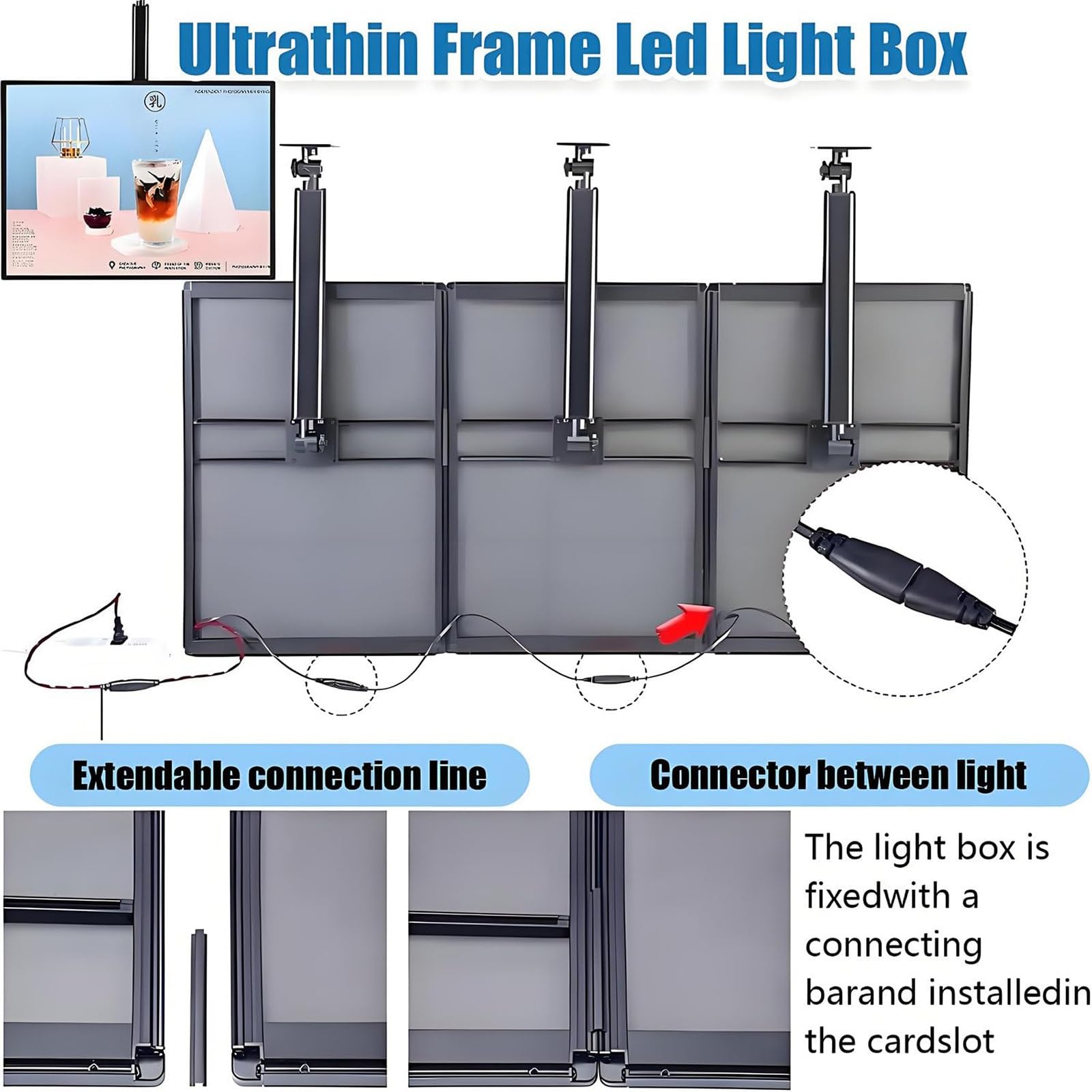 Tablero de menú digital con caja de luz LED ajustable y sistema de póster magnético para exhibición de restaurantes
