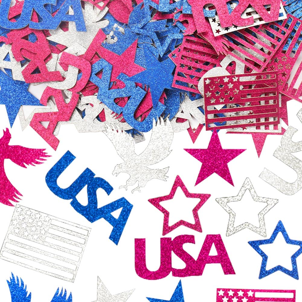 Hying 200 PCS 4th of July Patriotic Confetti Decorations for Table, American Flag Sequins Glitter Blue Red Table Confetti USA Eagle Stars Paper Confetti for July 4th Memorial Day Decor Party Favors