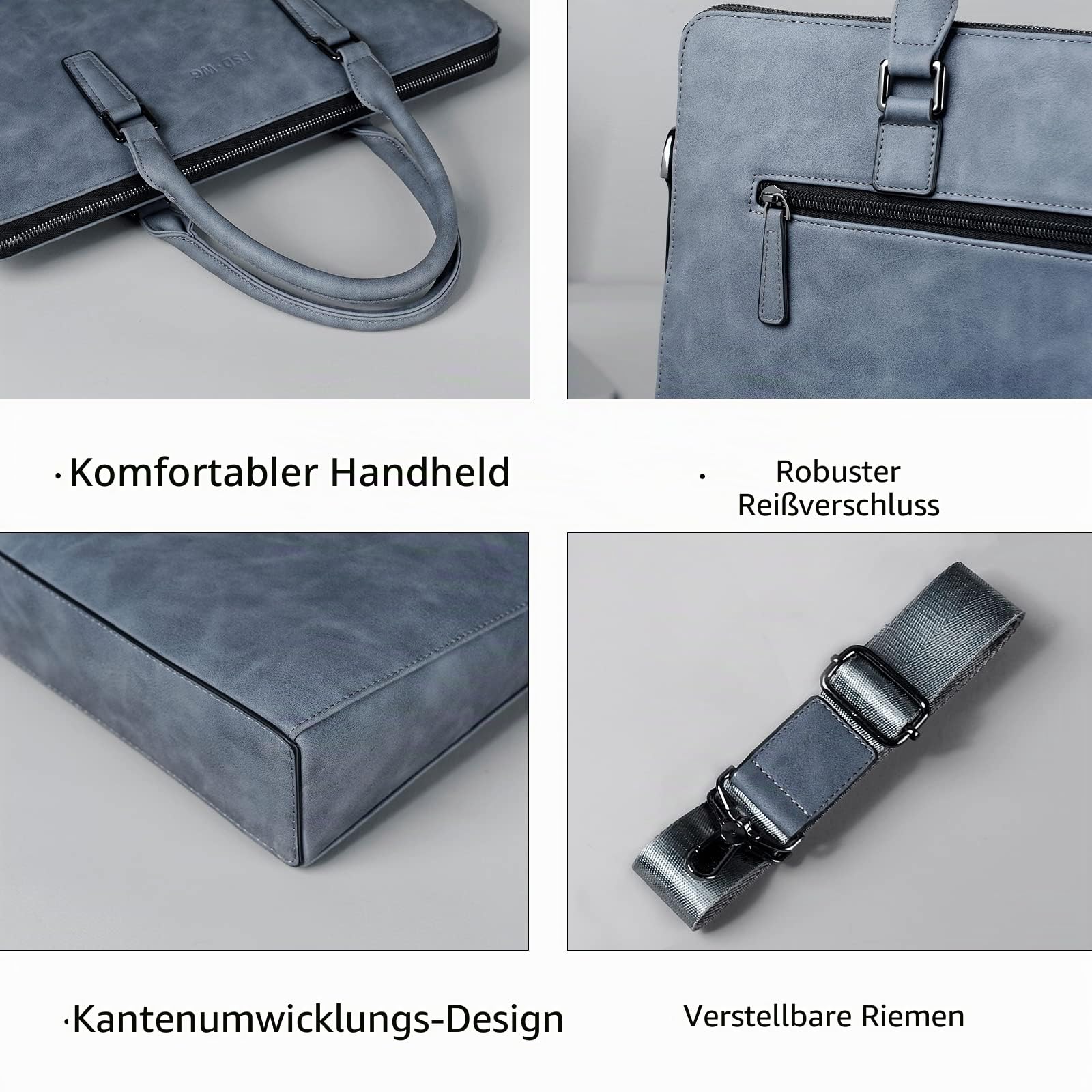 FSD.WG Business Bag Leder Messenger Bag Wasserabweisend Business Reise Aktentasche Handtasche Aktentasche für Herren, Blau, Large