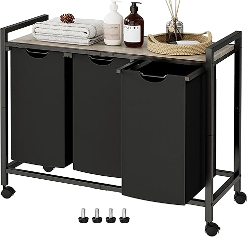 Homedawn Cesta de lavandería, cesta de lavandería, clasificador de ropa con 2 bolsas extraíbles y extraíbles, estante, almacenamiento de lavandería