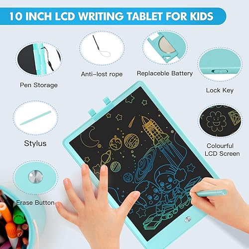 Miniatura 2 de PYTTUR Tableta de escritura LCD para niños de 10 pulgadas, colorida pizarra de dibujo para niños pequeños, almohadillas de dibujo electrónicas