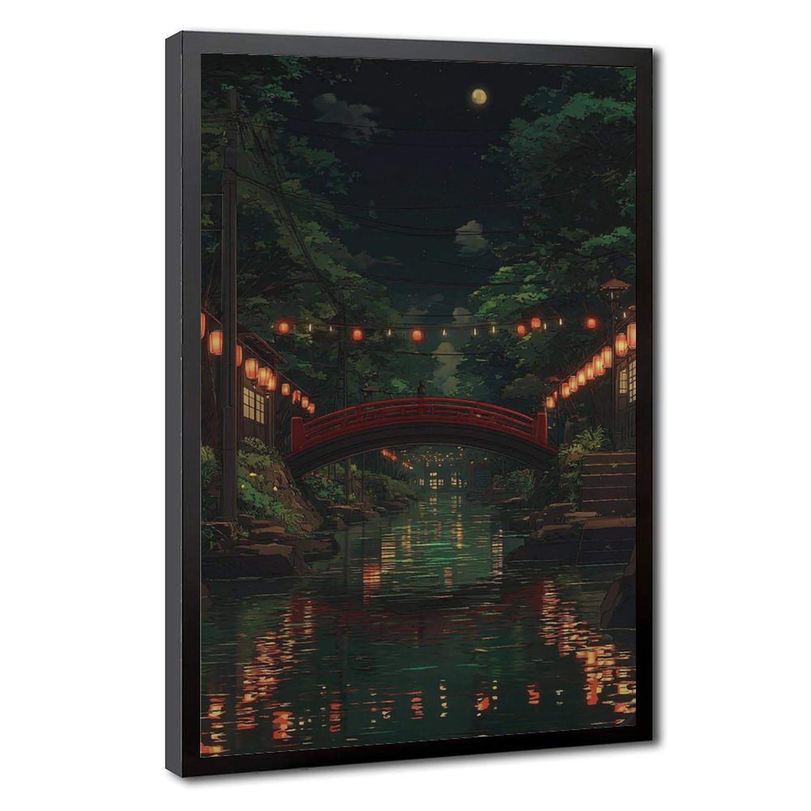 Bareronor Japanese Lantern Bridge Canvas Poster Bedroom Decor Landscape Office Room Decor Gift 24" L X 36" W