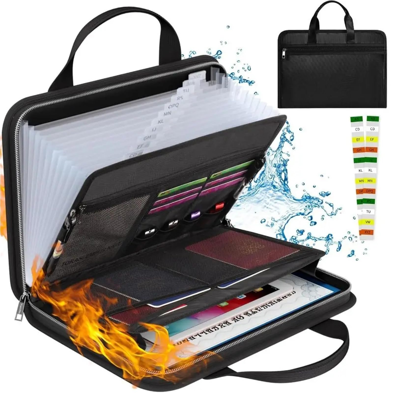 Porta Documenti Fireproof Accordion File Organizer | 13-Pocket Expanding Document Bag with Zipper and Labels, Portable(Black)