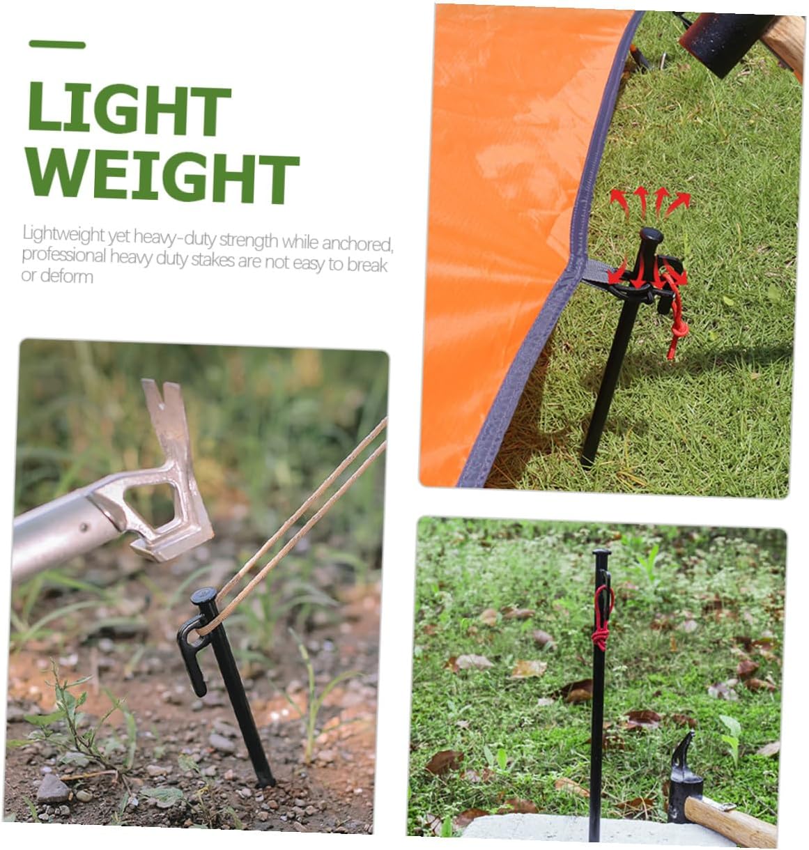 Ciieeo Heavy Duty Tent Stakes 8pcs Set with 30cm Black Steel Pegs and Storage Bag, Outdoor Camping Ground Anchors for Tent and Tarp Fixing, Windproof Landscape and Garden Stake