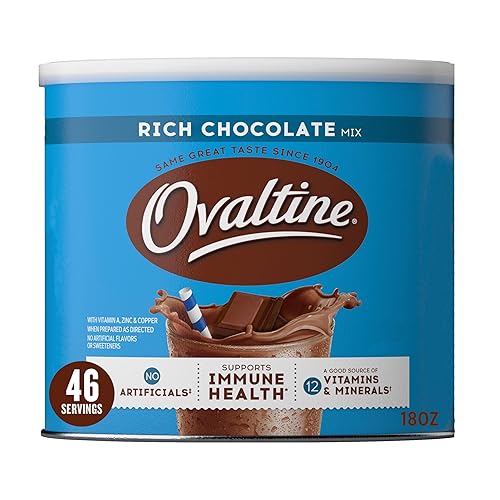 OVALTINE Mezcla rica de chocolate con leche, recipiente de 18 onzas (paquete de 4)