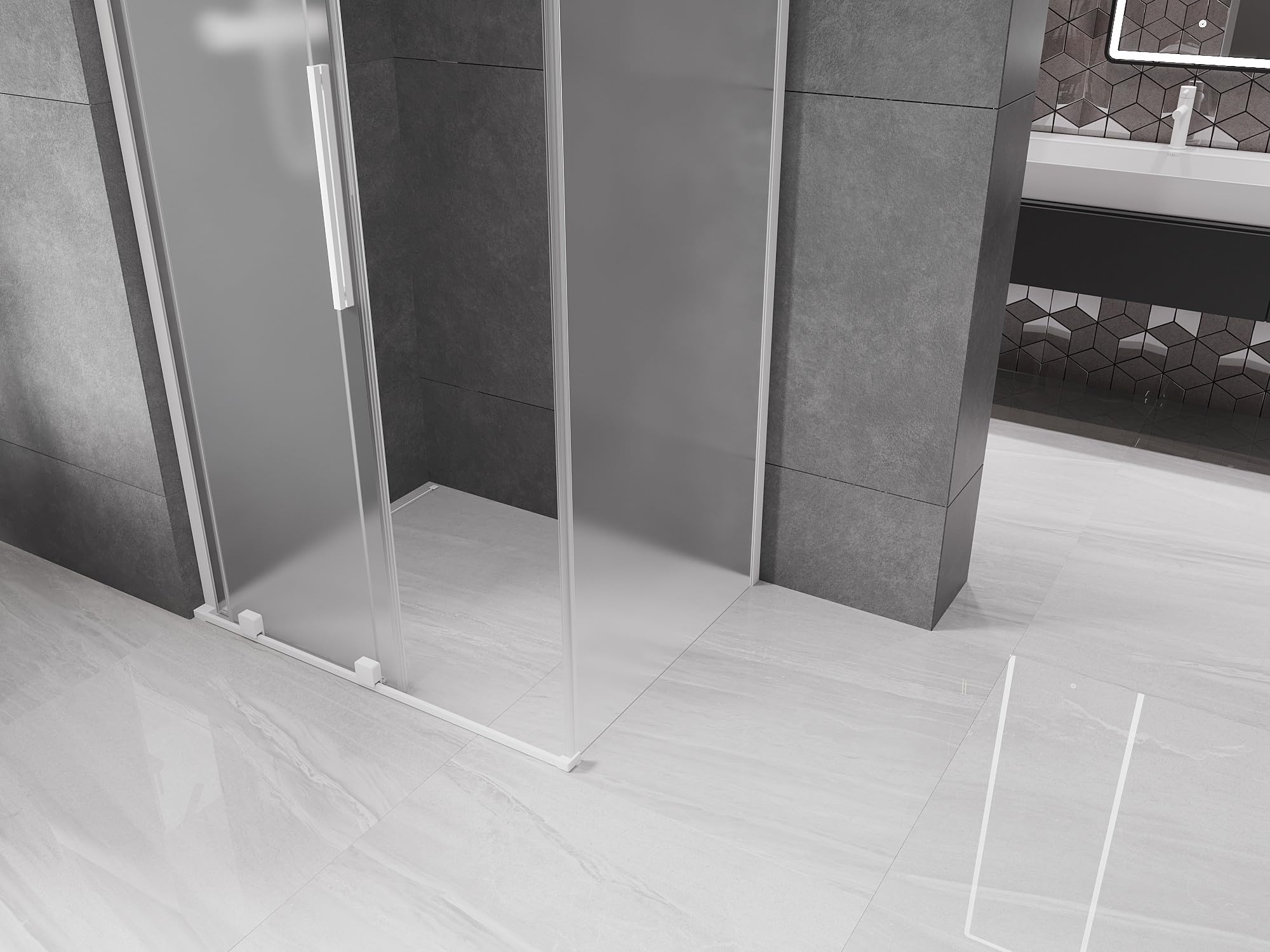 Mexen - Velar L - Box doccia estensibile 120 x 90 cm, colore grigio, bianco