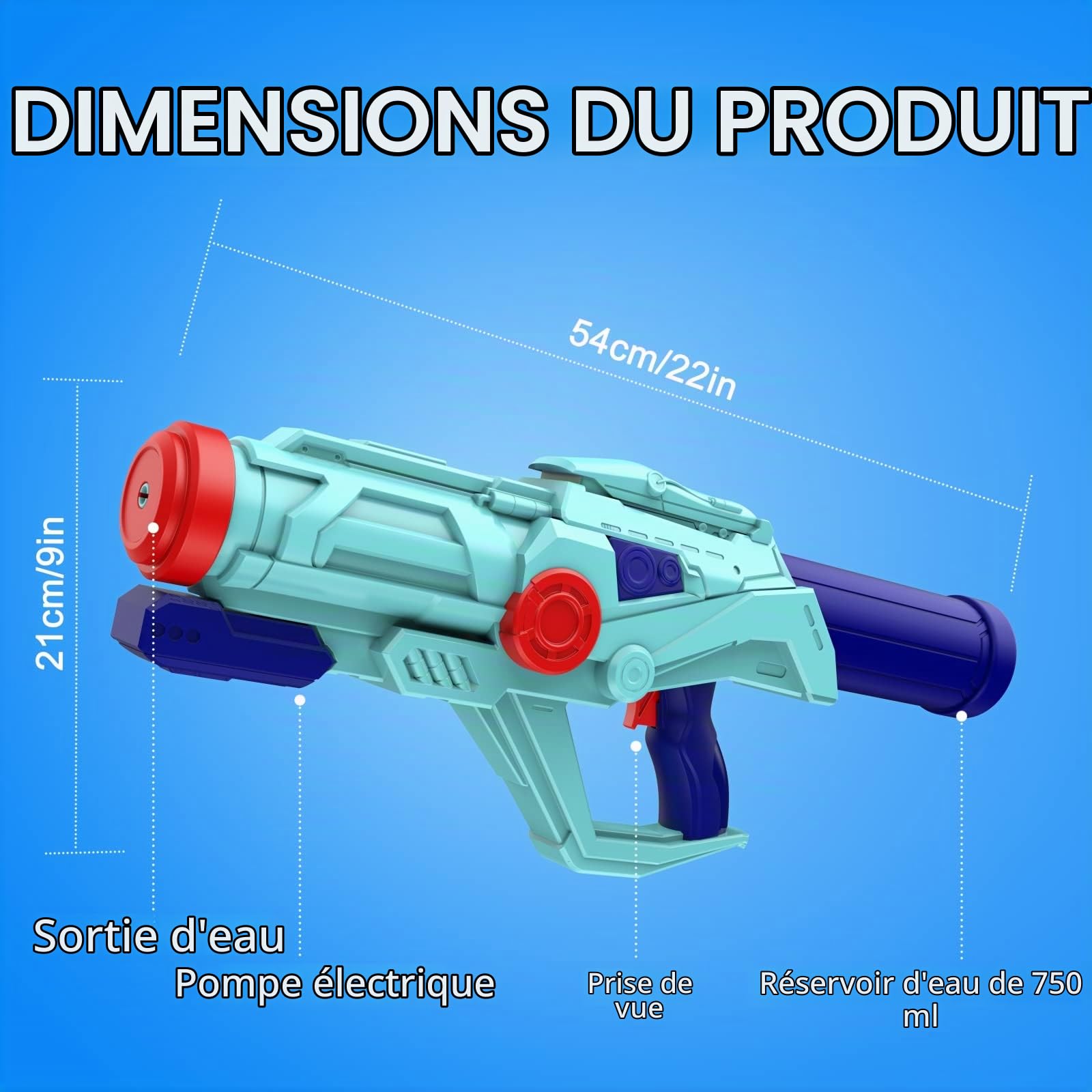 Pistolet à Eau pour Enfants et Adultes, 4 PCS XXL Fusils à Eau 22" Puissant avec 750ML, Water Soaker Guns Longue Portée 8-10M, Jouet d'Été pour Piscine, Jardin et Plage