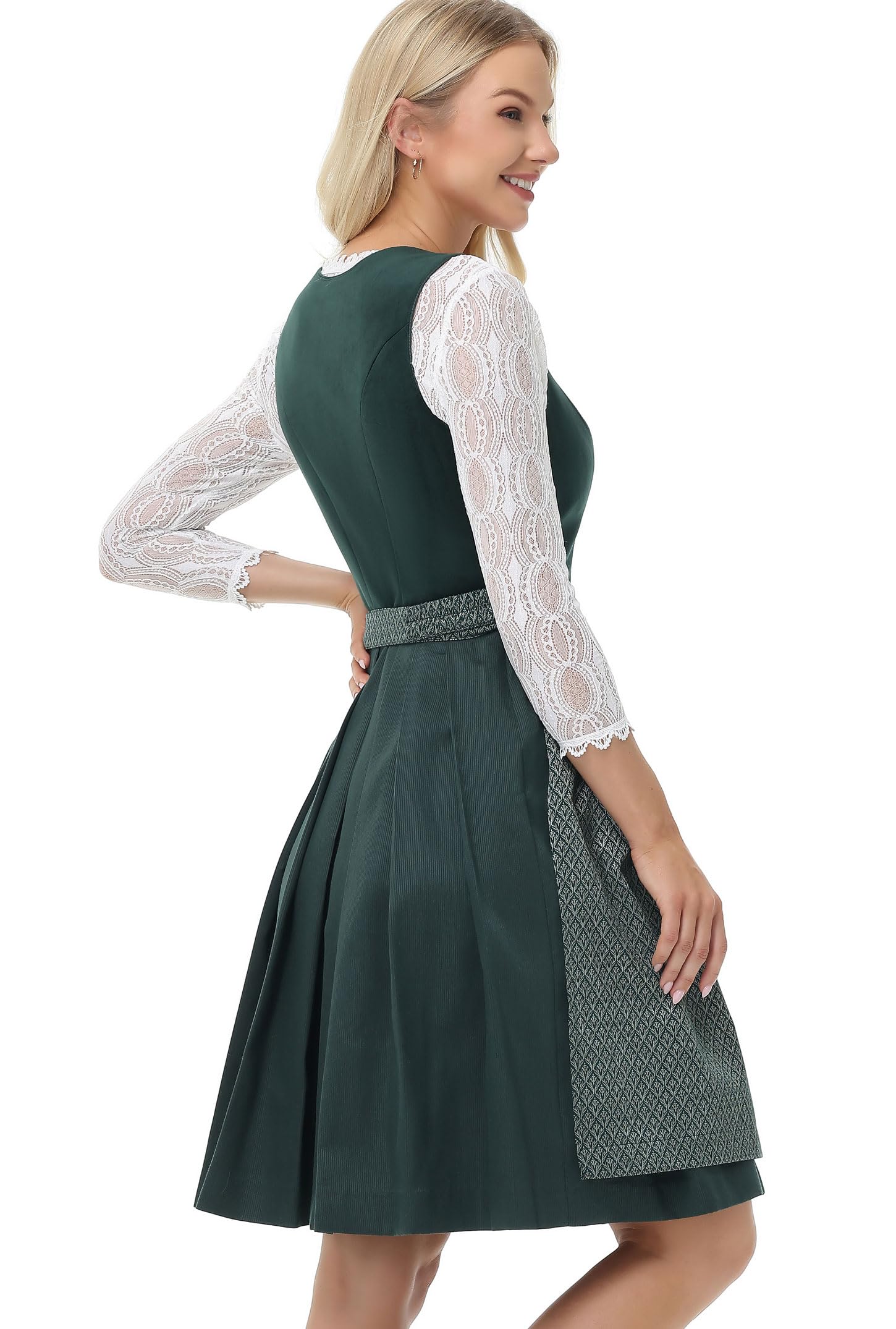 TrendiMax Damen Midi Dirndl - Elegant Samt Dirndlkleid Trachtenkleid für Oktoberfest mit Blumenmuster Schürze 34-46