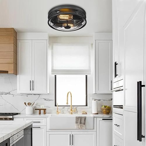 Miniatura 7 de Darkaway Lámparas industriales de techo, lámparas de techo empotradas, 2 luces con vidrio esmerilado, luces de techo al aire libre para porche,