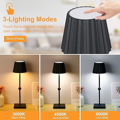 Miniatura 2 de Neoglint Lámpara de mesa inalámbrica, lámpara de mesa recargable de 5200 mAh, lámpara de escritorio LED portátil de atenuación continua de 3