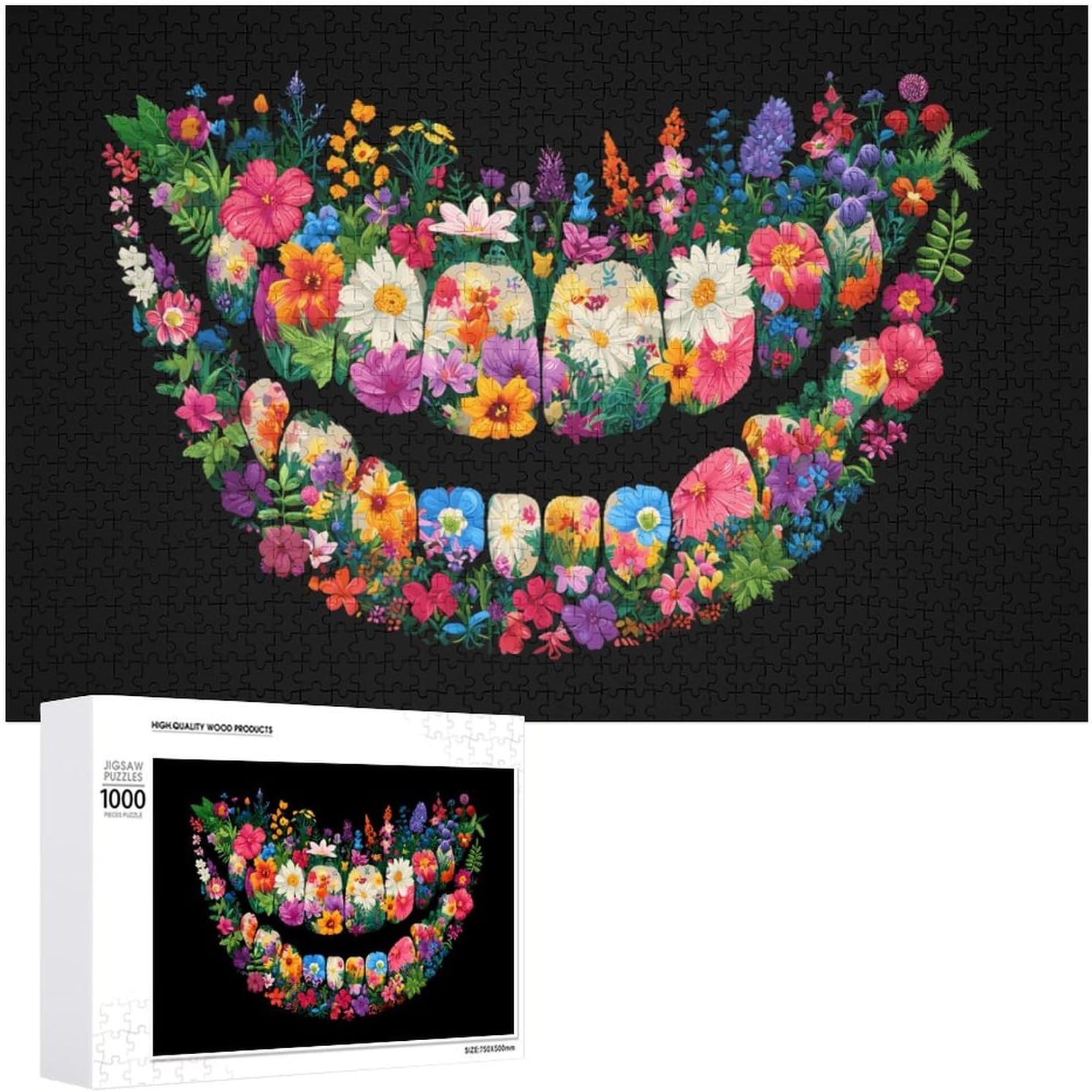 Tooth Floral Colorful Dental Dentist Puzzles for Adults 1000 PCS Wooden Jigsaw Puzzle Wall Decor Christmas