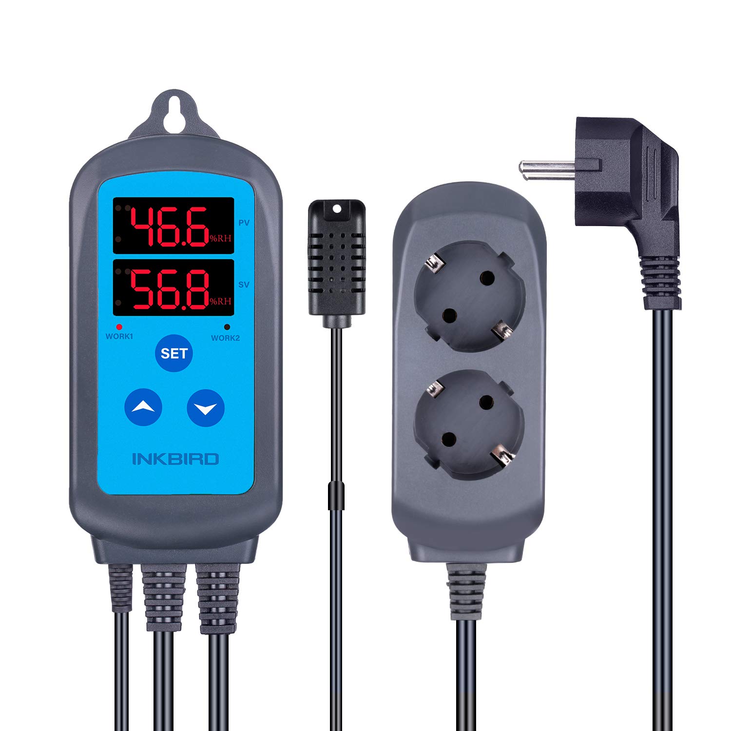 Inkbird Combinaison ITC-308 Prise Thermostat Chauffage Refroidissement Regulateur de Temperature et IHC-200 Contrôleur Humidité Prise Hygrostat pour Terrarium,Cave Vin,Fumage,Cigare,Couveuse